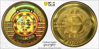2011 1 BTC Casascius Bitcoin, Redeemed MS67