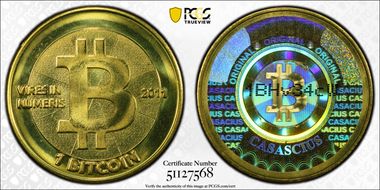 2011 1 BTC Casascius Bitcoin, Redeemed MS67