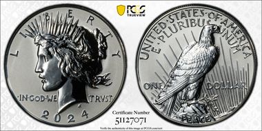 2024-S $1 Peace Dollar Rev PR Two-Coin Reverse Proof Set First Strike PR70