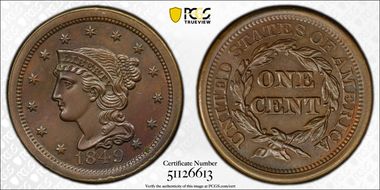 1849 1C Newcomb 29 MS65BN