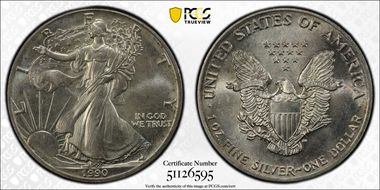 1990 $1 Silver Eagle AU58