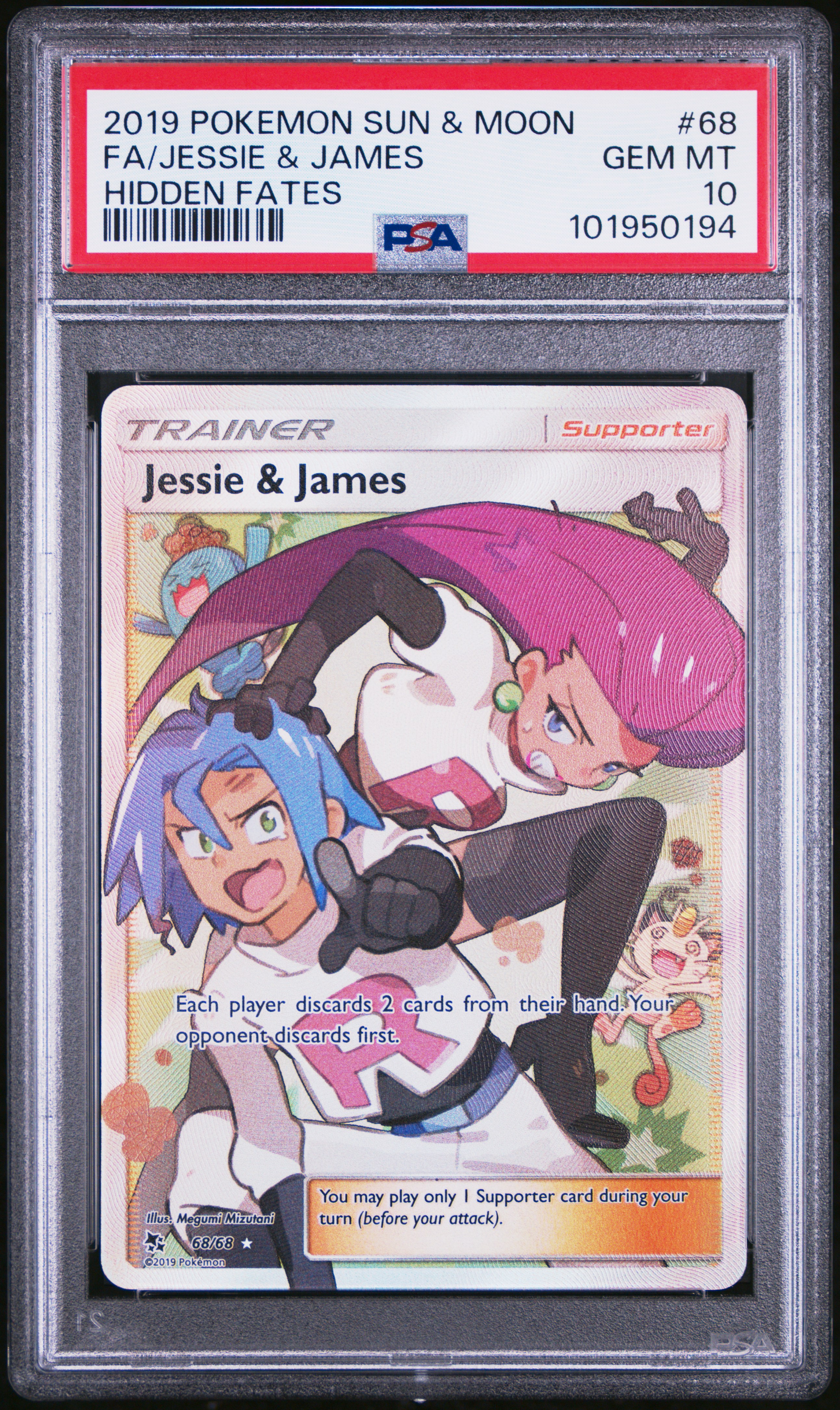 2019 Pokemon Sun & Moon Hidden Fates Fa/Jessie & James #68 (Hidden Fates) Gem Mt 10 front