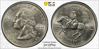 1999-P 25C Delaware AU58