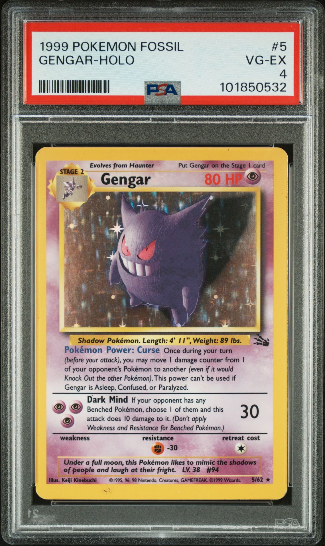 1999 Pokemon POKEMON FOSSIL #5 Gengar-Holo front