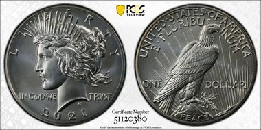 2021 $1 Peace Dollar 100th Anniversary MS70