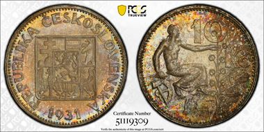1931 10 Kor KM-15  Ag MS66
