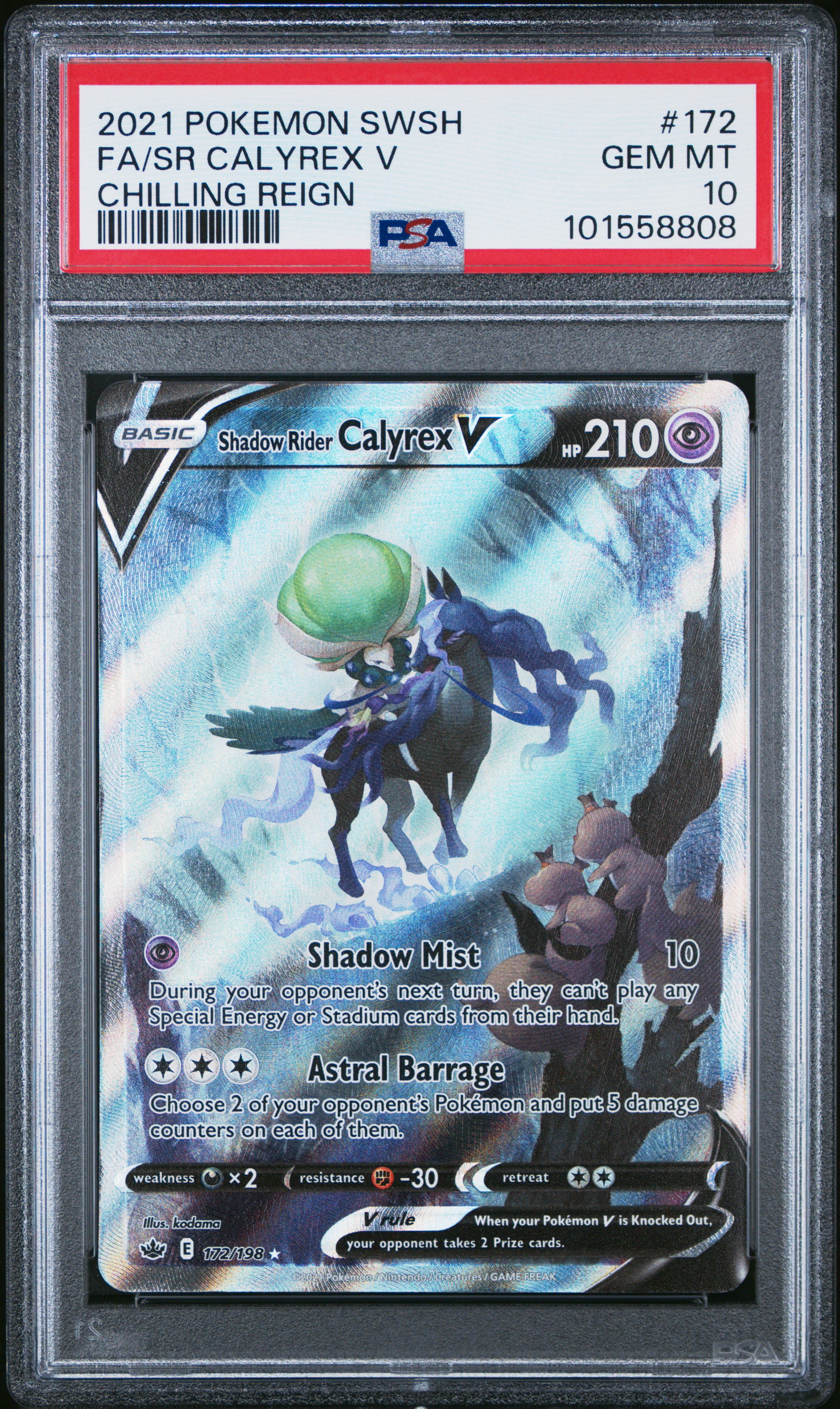 2021 #172 Full Art/Shadow Rider Calyrex V PSA 10 Sword & Shield Chilling Reign