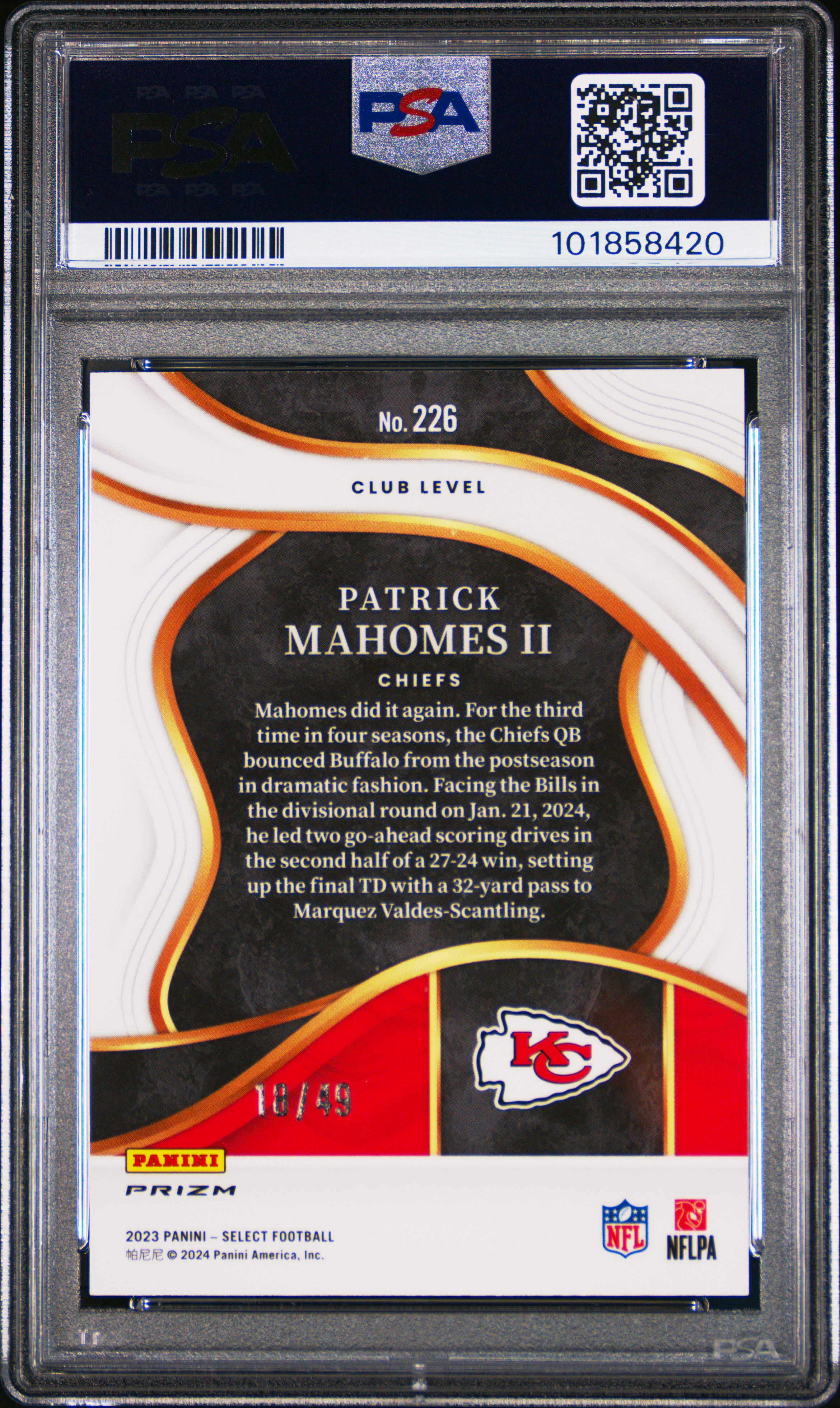 2023 Panini Select Patrick Mahomes Ii #226 (Red Prizm) Mint 9 back