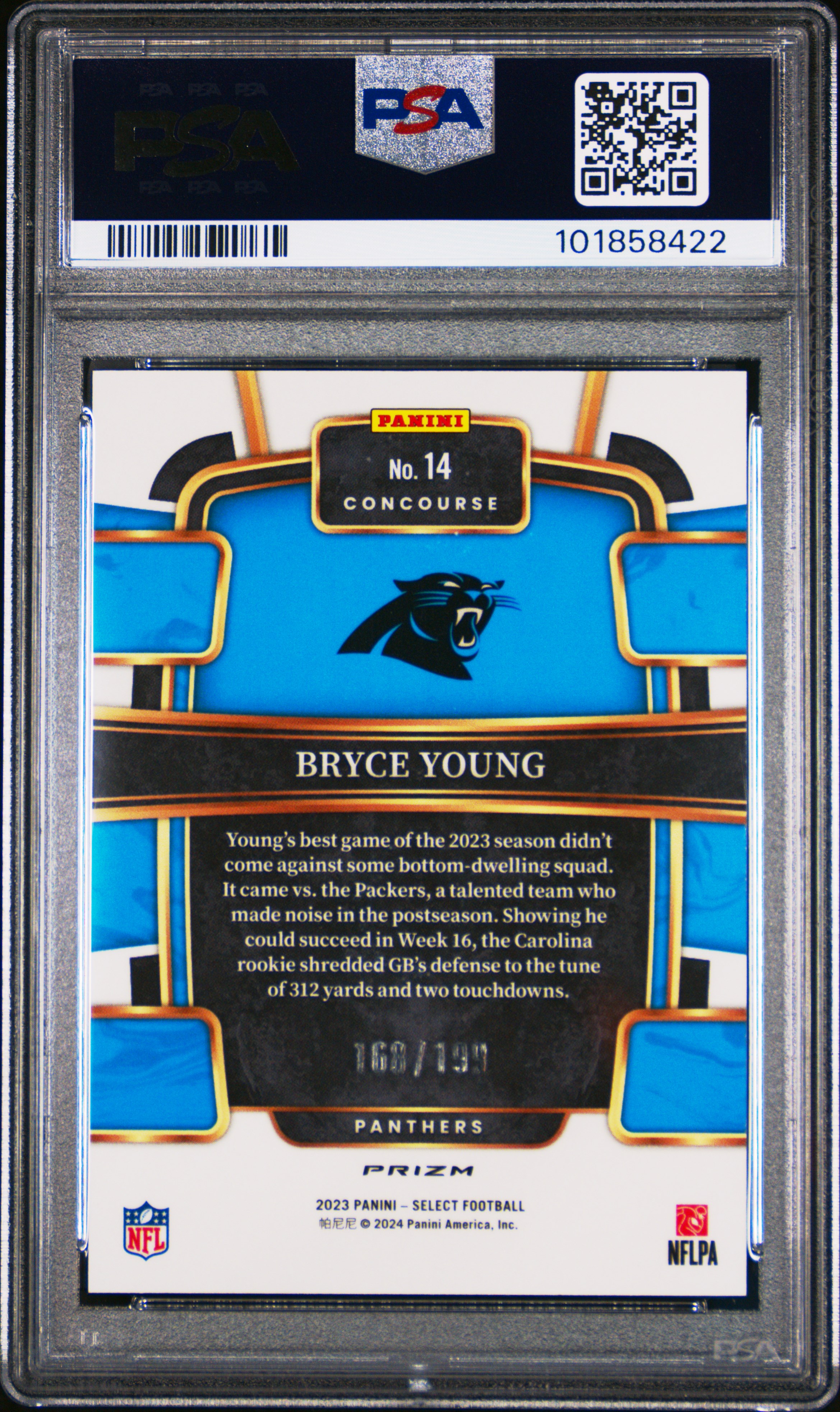 2023 Panini Select Bryce Young #14 (Blue Prizm) Mint 9 back