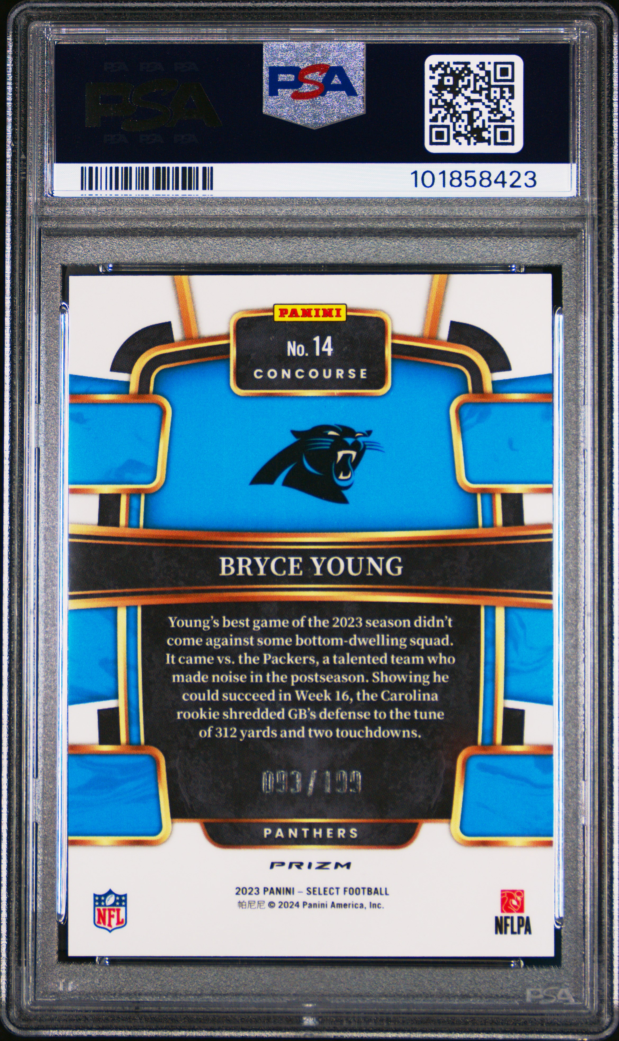 2023 Panini Select Bryce Young #14 (Blue Prizm) Mint 9 back