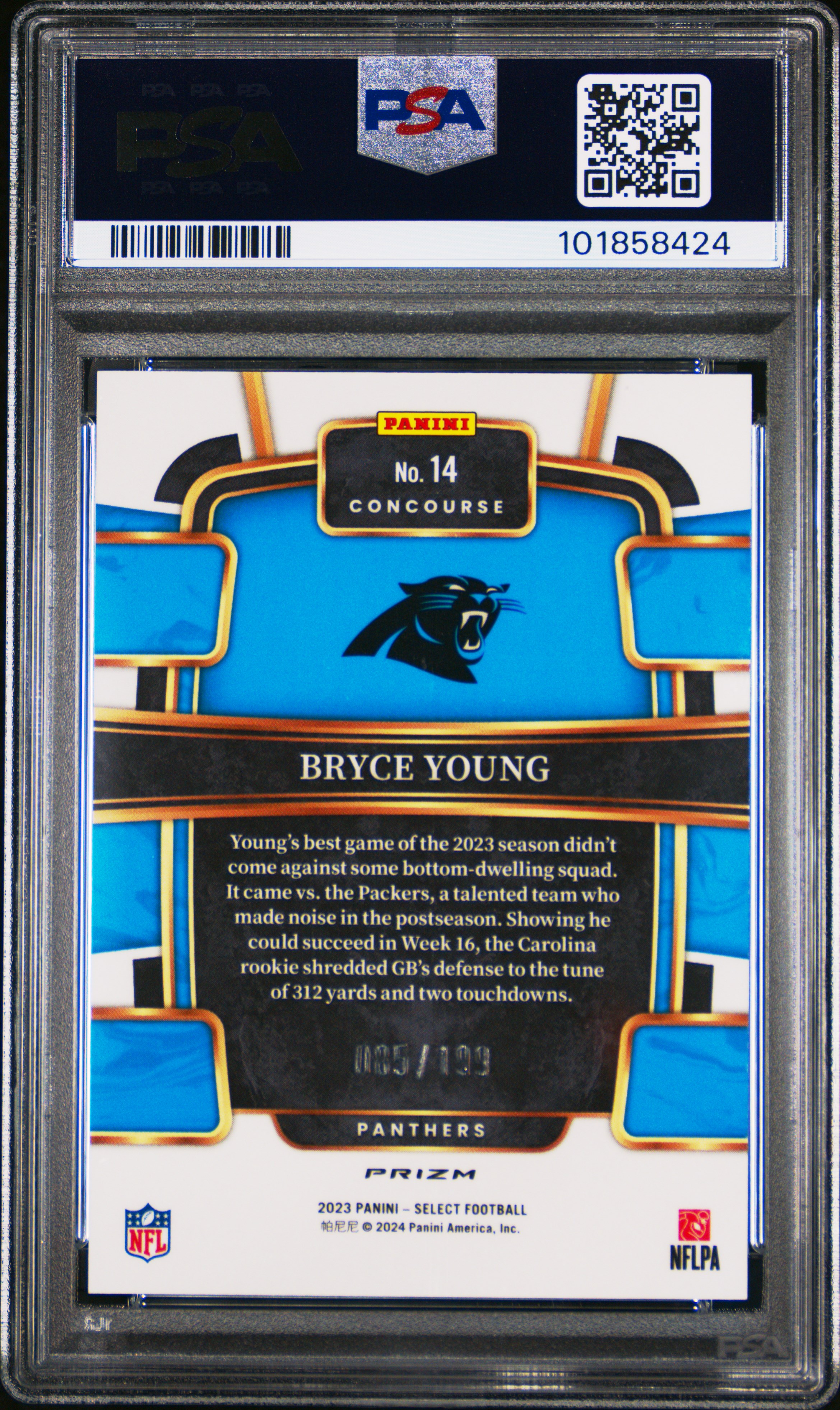 2023 Panini Select Bryce Young #14 (Blue Prizm) Mint 9 back