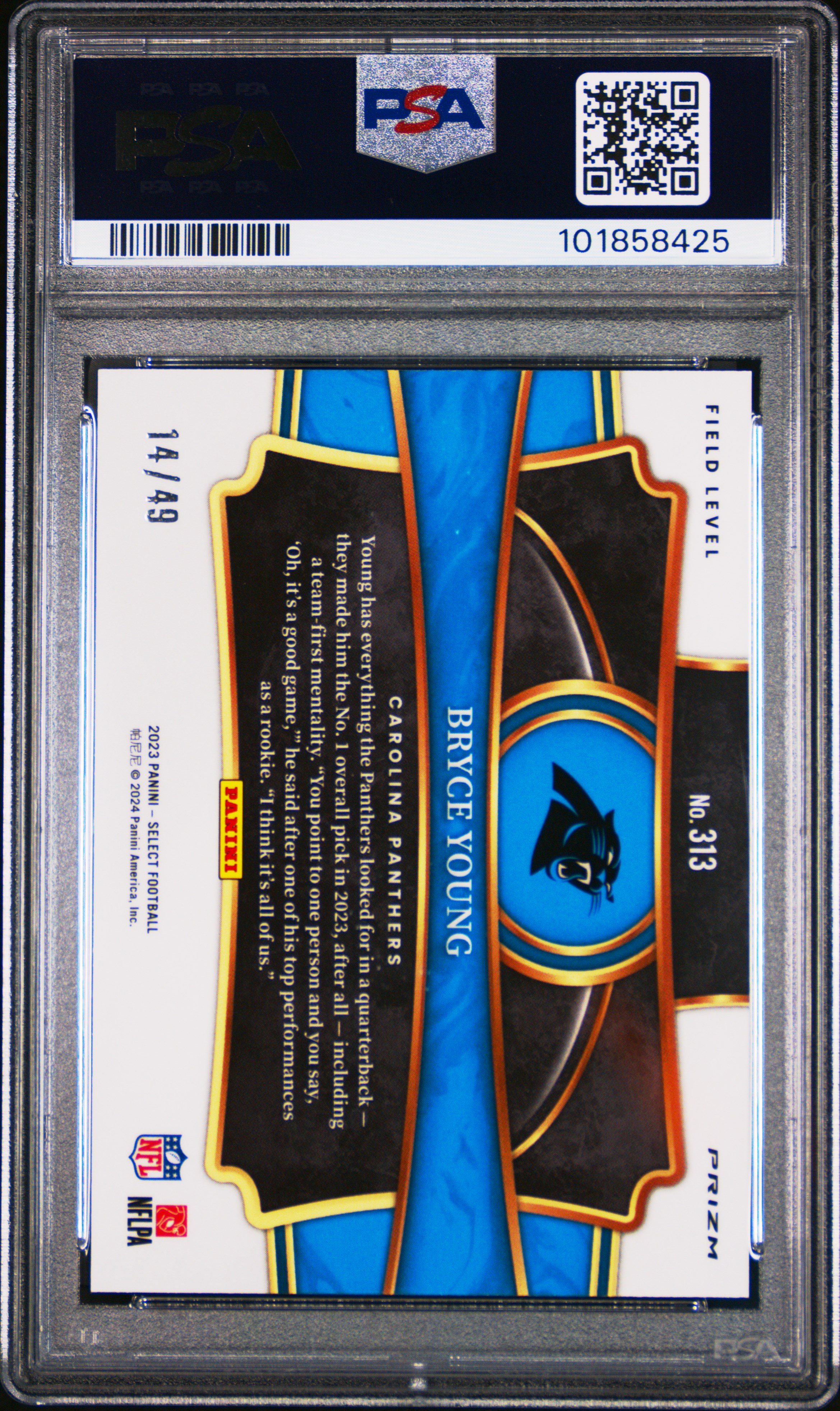 2023 Panini Select Bryce Young #313 (Blue Prizm) Gem Mt 10 back