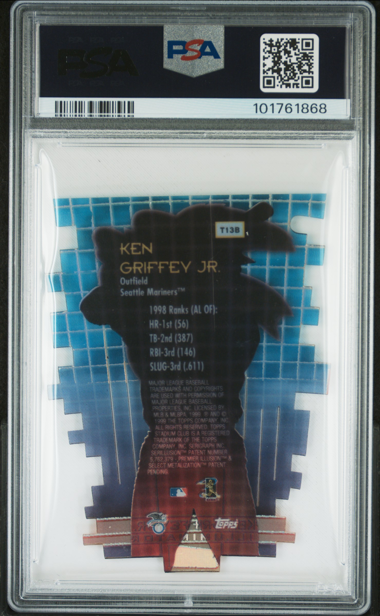 1999 Stadium Club Triumvirate Ken Griffey Jr. #T13B (Illuminator) Gem Mt 10 back