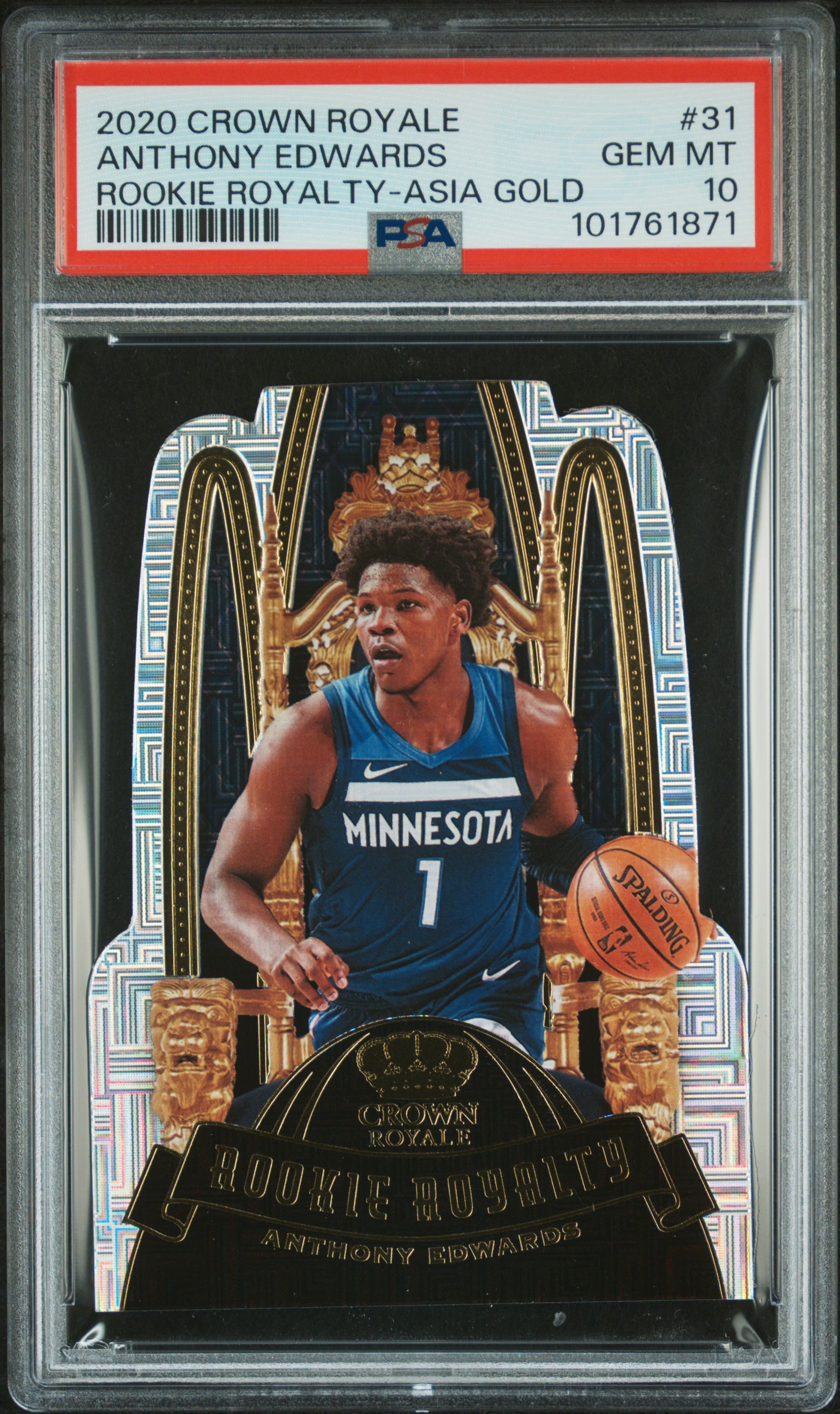 2020 Panini Crown Royale Rookie Royalty Anthony Edwards #31 (Rookie Royalty-Asia Gold) Gem Mt 10 front