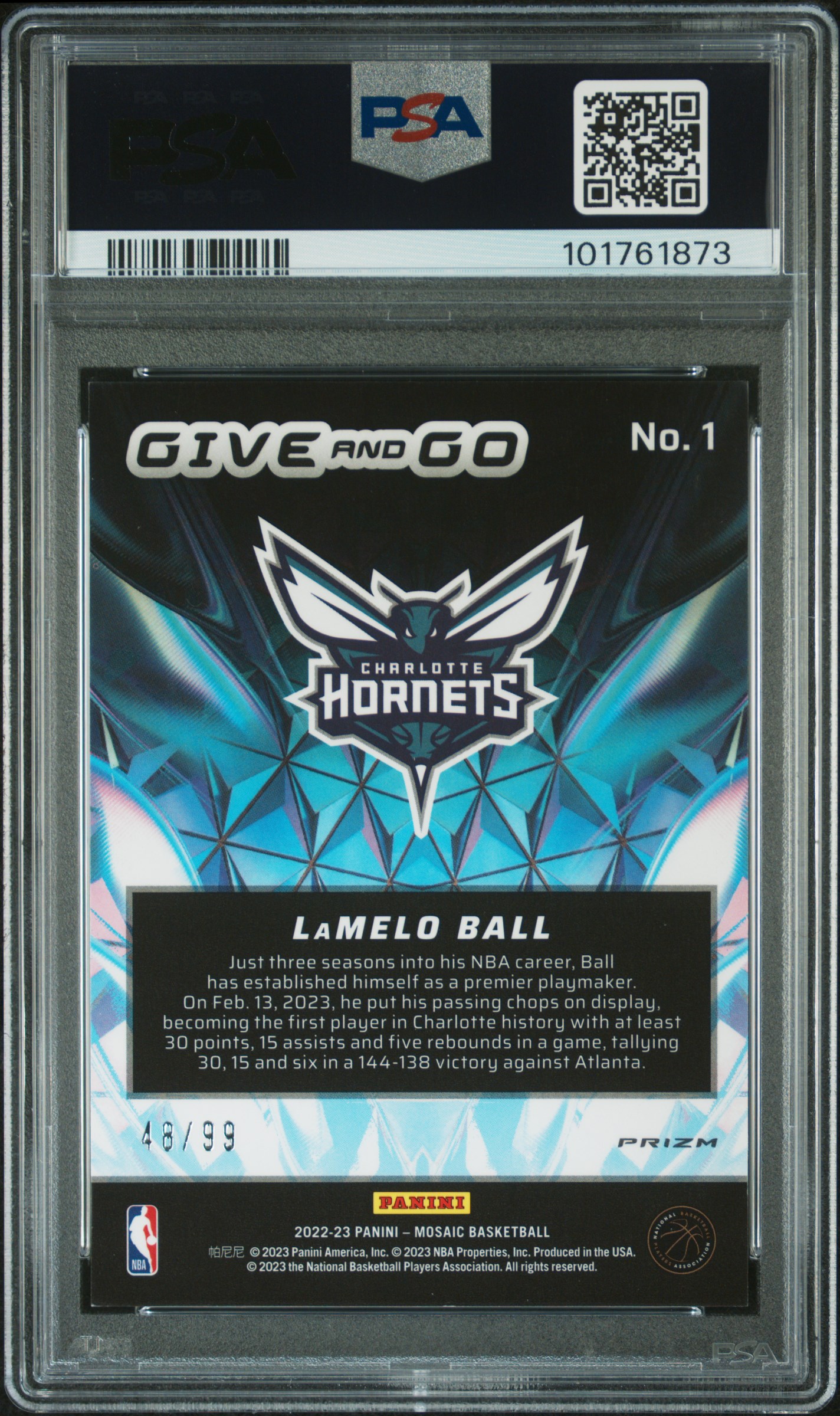 2022 Panini Mosaic Give And Go Lamelo Ball #1 (Give And Go-Reactive Blue) Mint 9 back