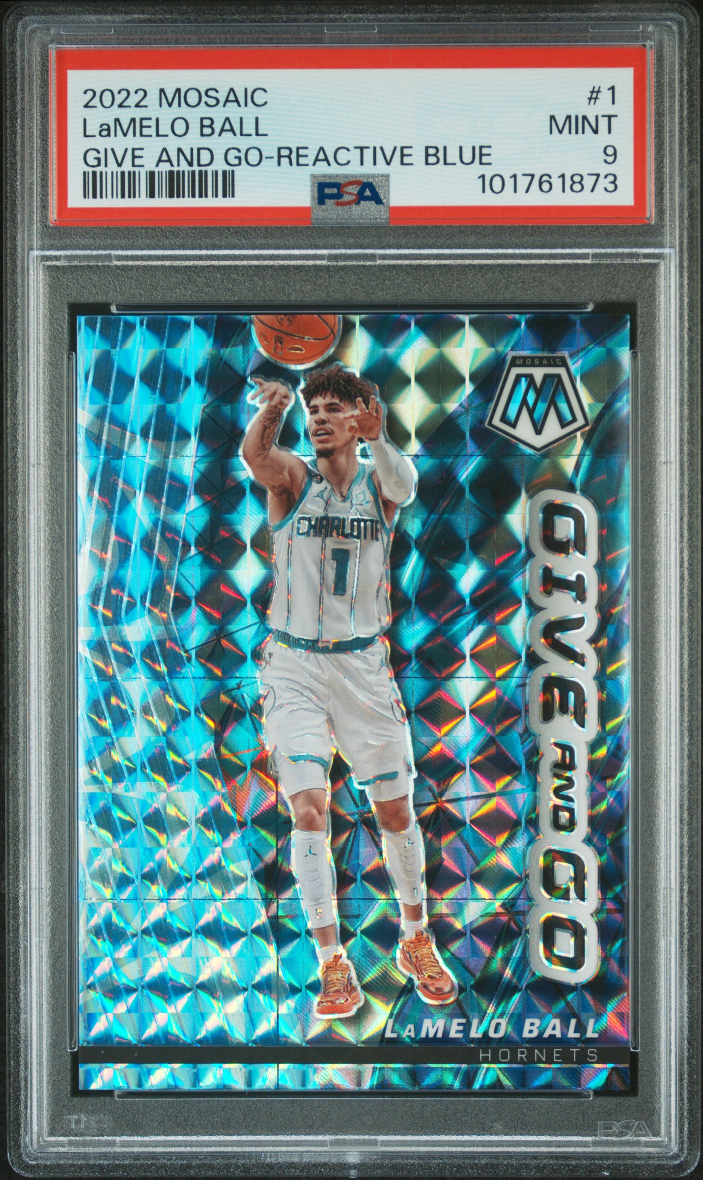 2022 Panini Mosaic Give And Go Lamelo Ball #1 (Give And Go-Reactive Blue) Mint 9 front