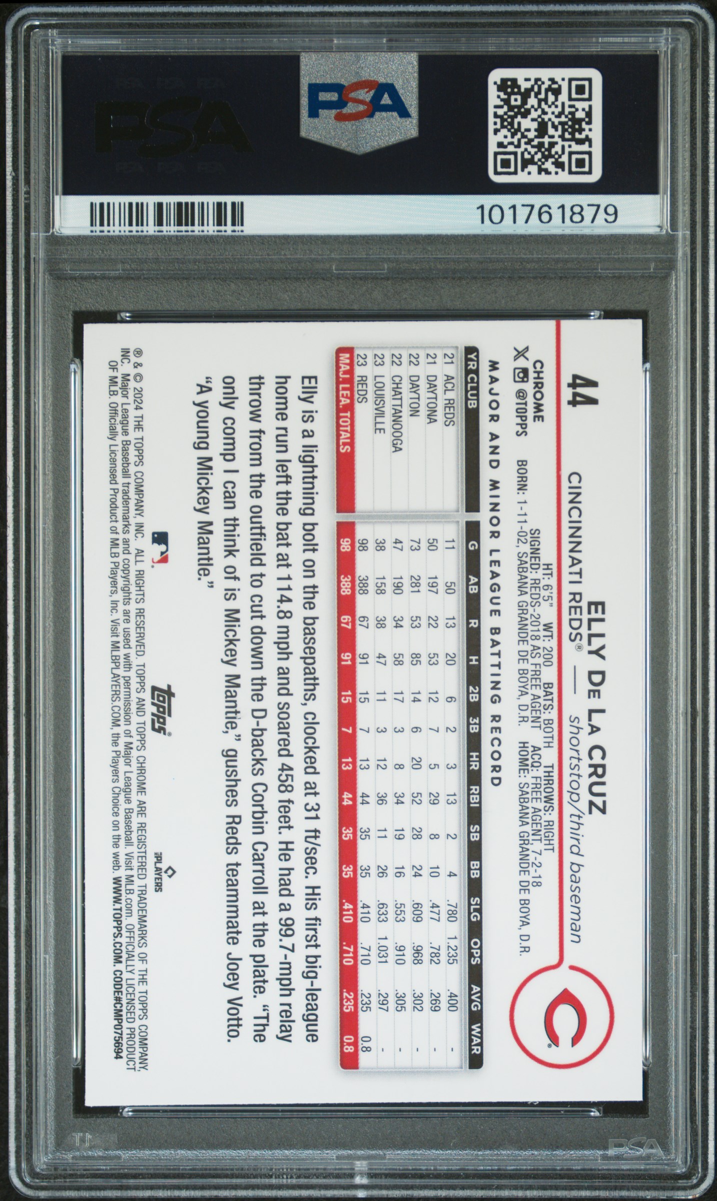 2024 Topps Chrome Elly De La Cruz #44 (X-Fractor) Mint 9 back