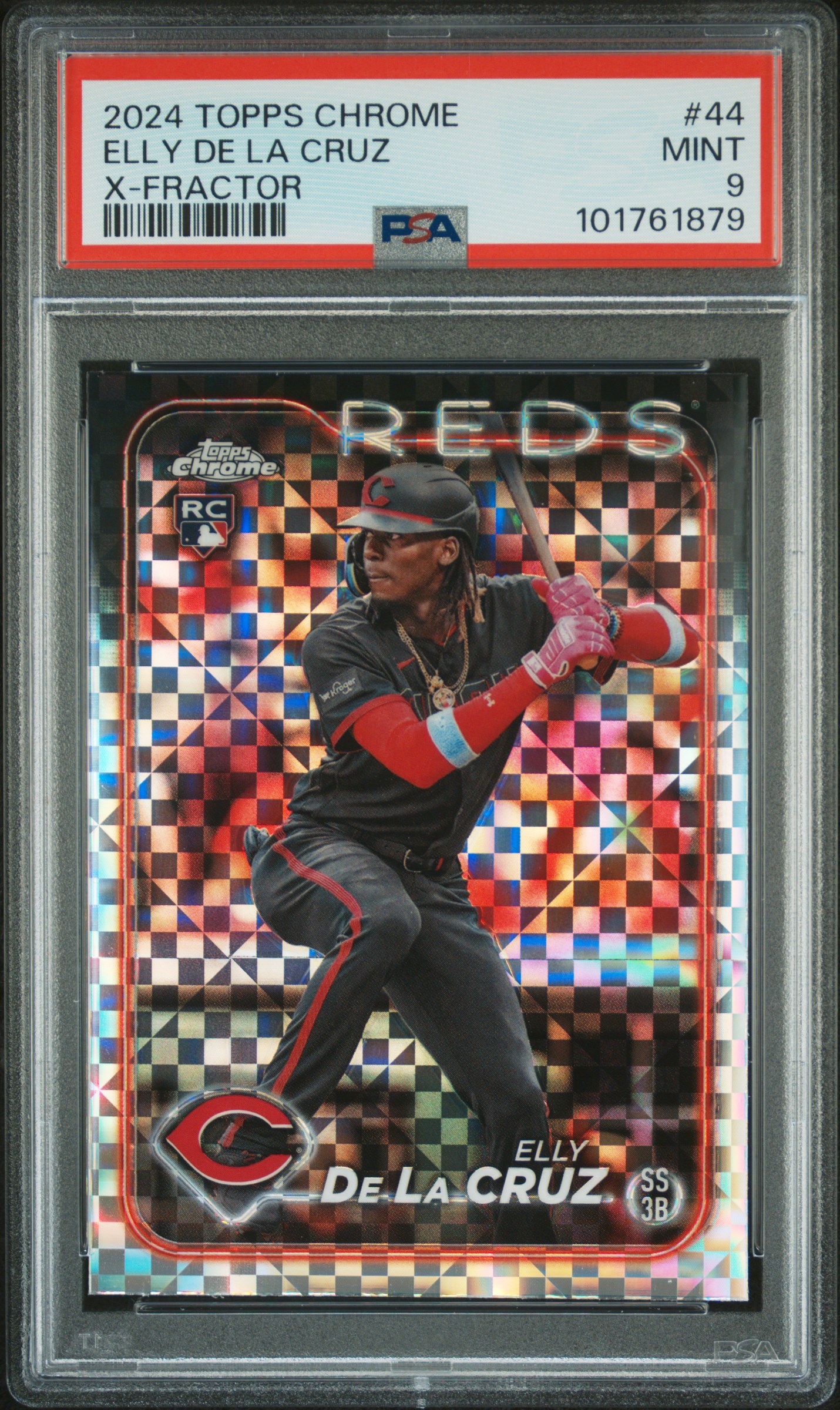 2024 Topps Chrome Elly De La Cruz #44 (X-Fractor) Mint 9 front