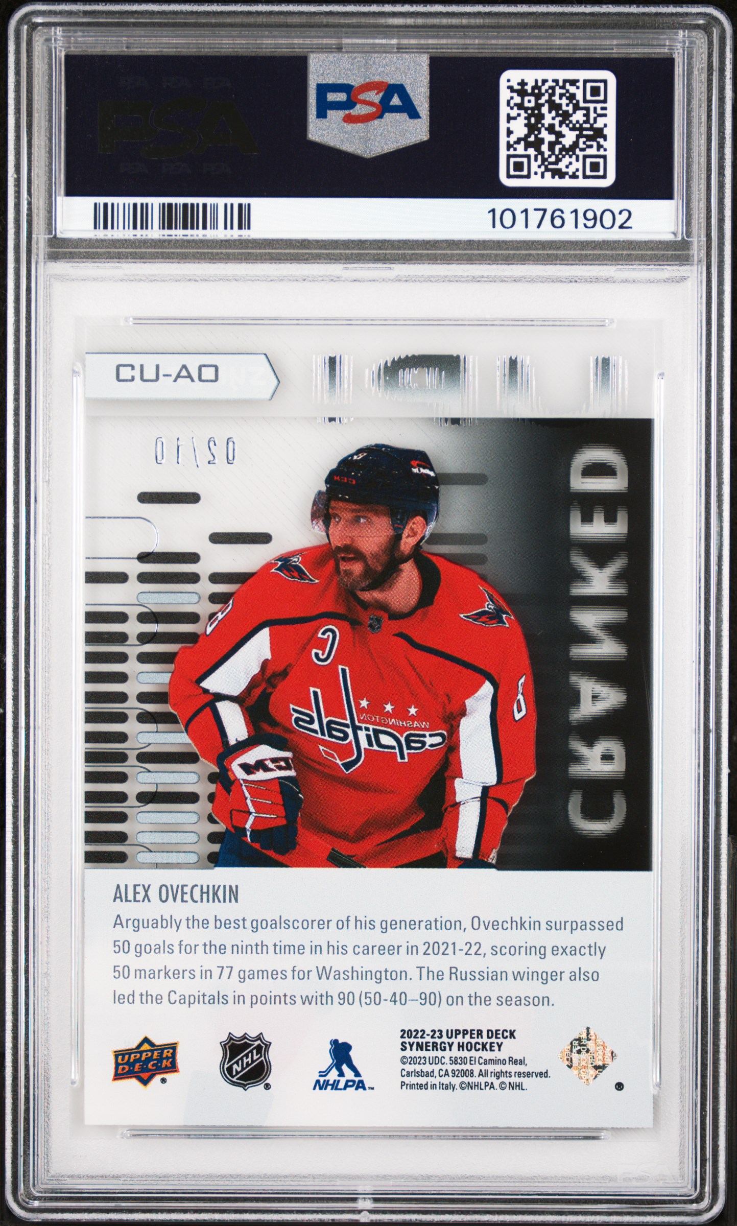 2022 Upper Deck Synergy Cranked Up Alex Ovechkin #Cuao (Cranked Up-Black) Gem Mt 10 back