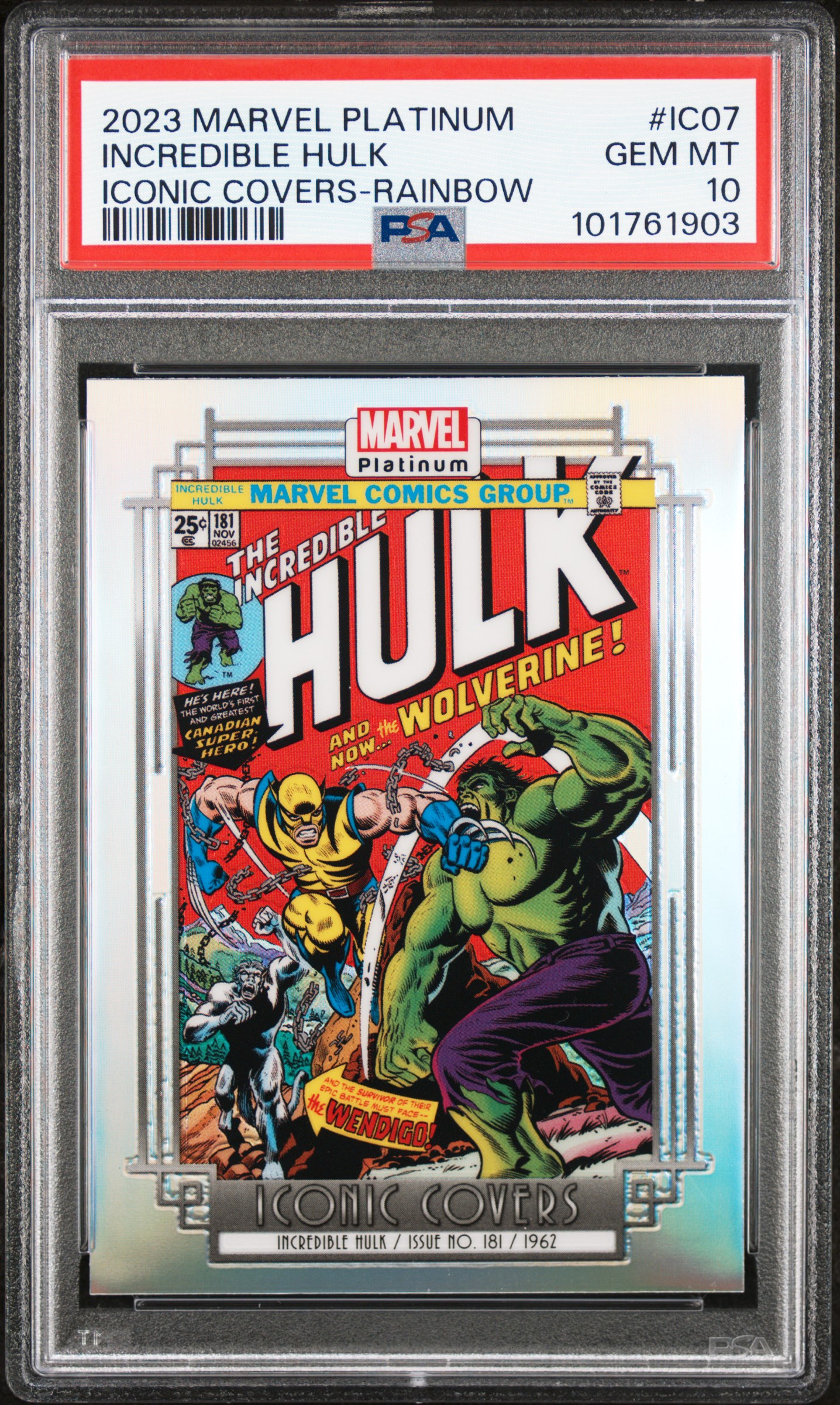 2023 Upper Deck Marvel Platinum Iconic Covers Incredible Hulk #Ic07 (Iconic Covers-Rainbow) Gem Mt 10 front
