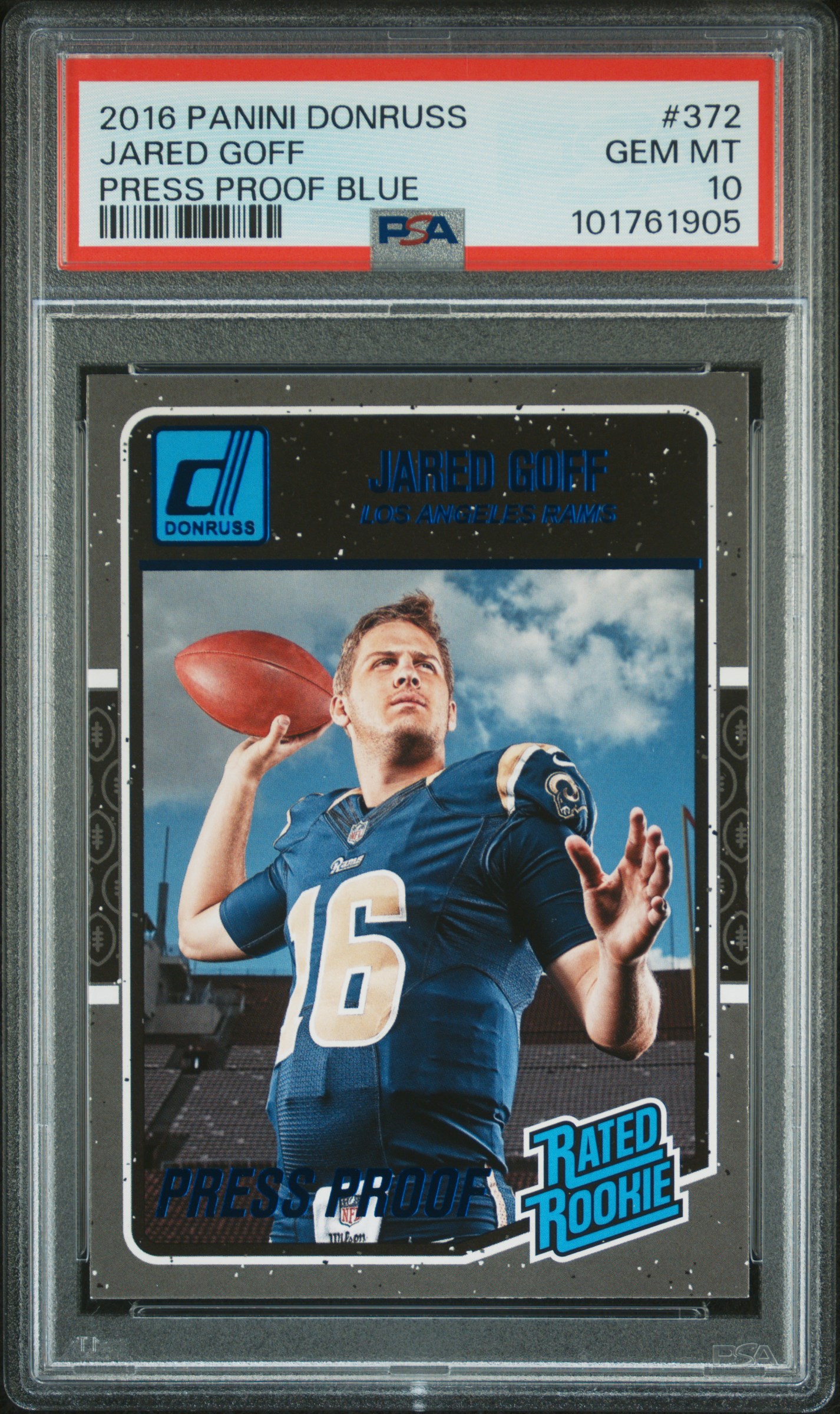 2016 Panini Donruss Jared Goff #372 (Press Proof Blue) Gem Mt 10 front