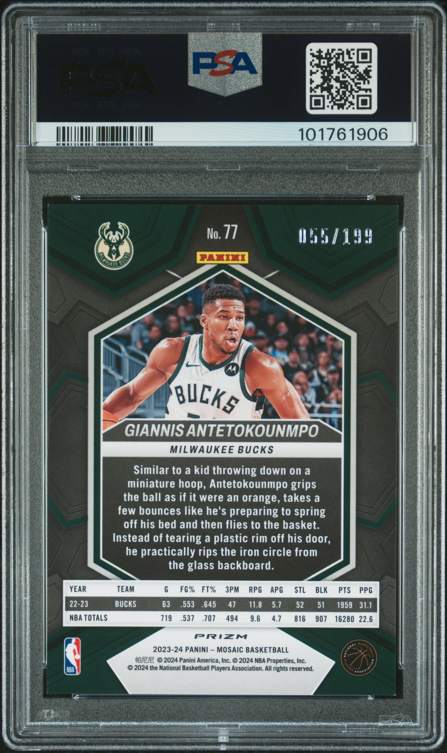 2023 Panini Mosaic Giannis Antetokounmpo #77 (Blue) Mint 9 back