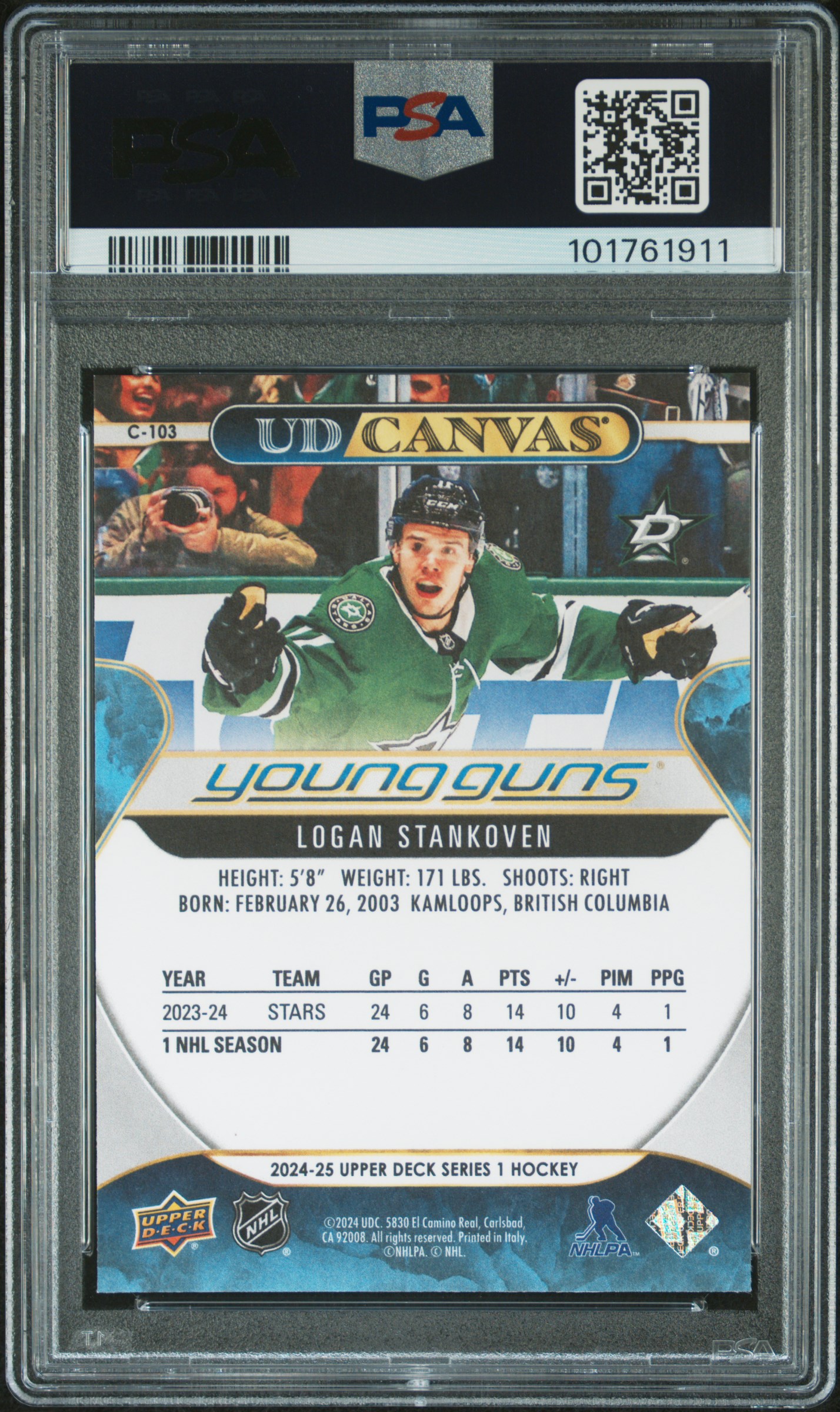 2024 Upper Deck Ud Canvas Logan Stankoven #C103 Mint 9 back