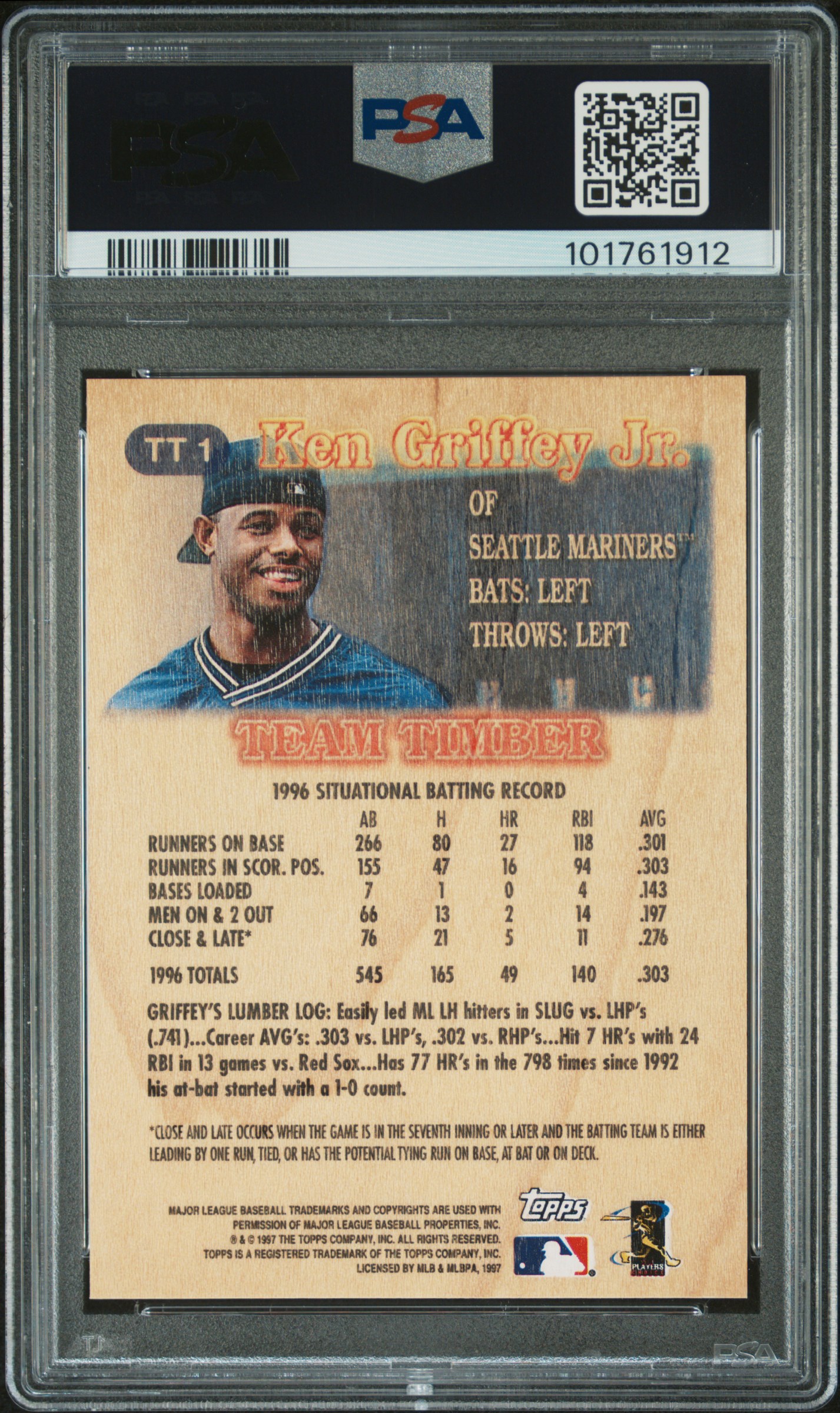 1997 Topps Team Timber Ken Griffey Jr. #Tt1 Gem Mt 10 back