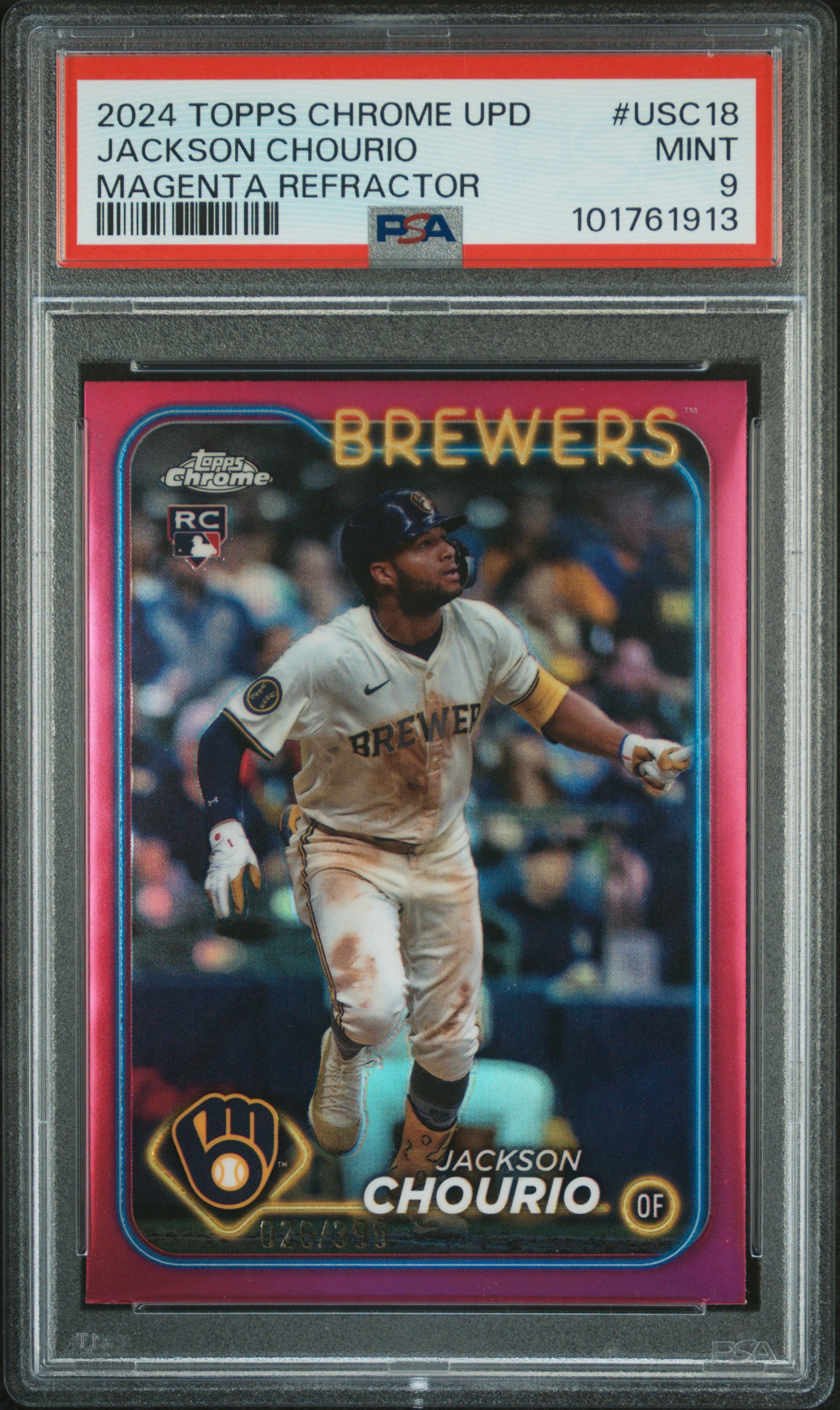 2024 Topps Chrome Update Jackson Chourio #Usc18 (Magenta Refractor) Mint 9 front