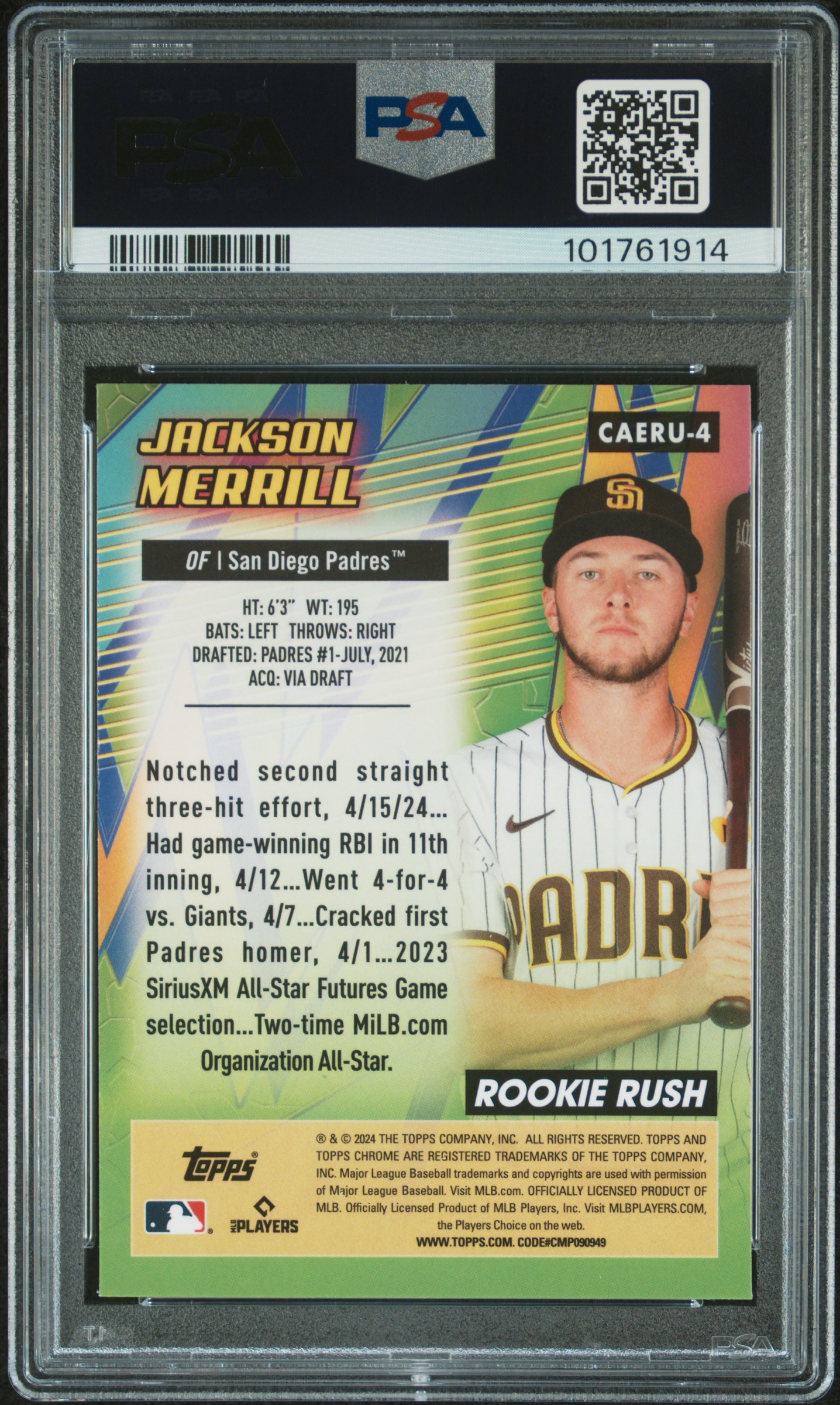 2024 Topps Chrome Update Chrome All-Etch Rookie Rush Jackson Merrill #4 Gem Mt 10 back