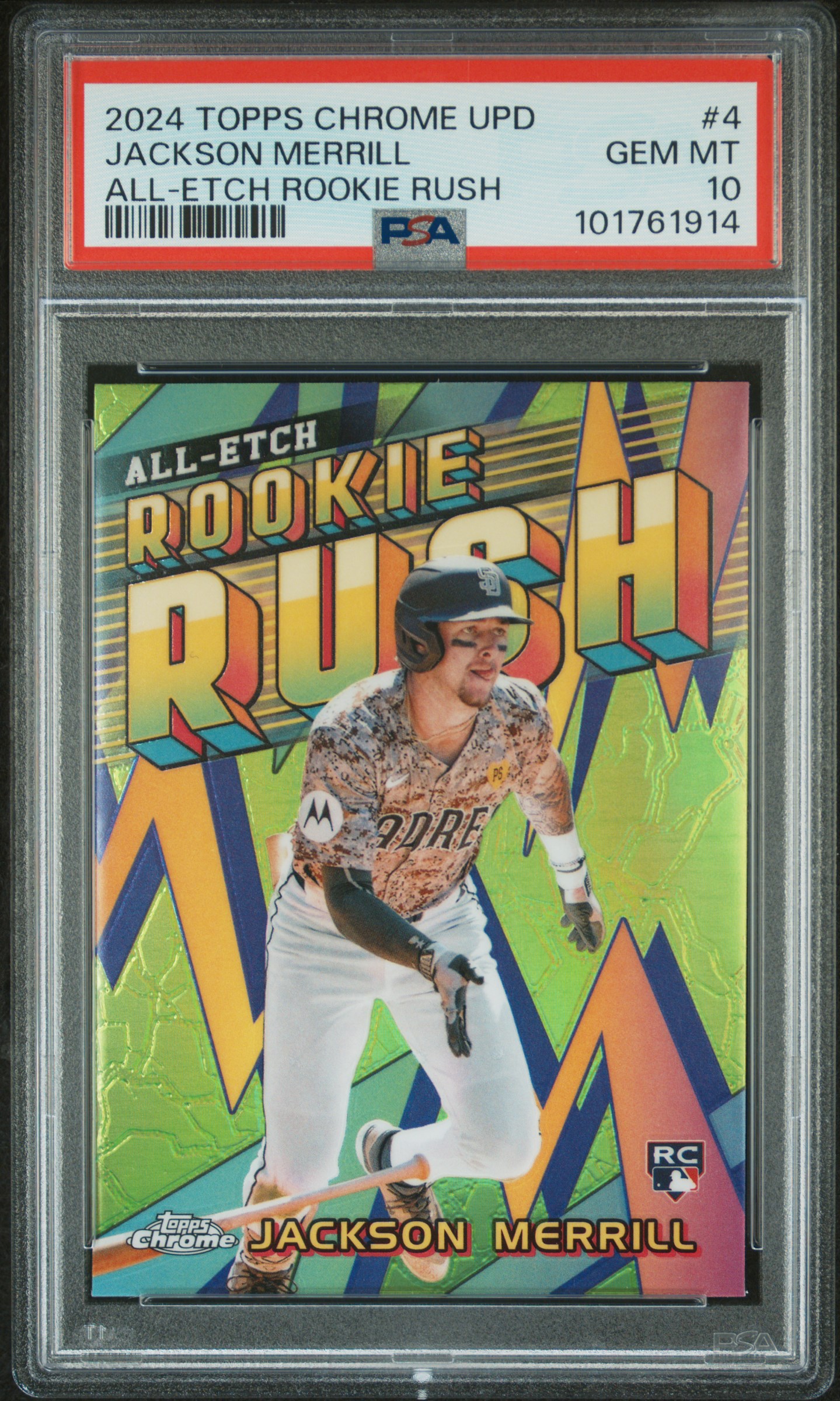 2024 Topps Chrome Update Chrome All-Etch Rookie Rush Jackson Merrill #4 Gem Mt 10 front