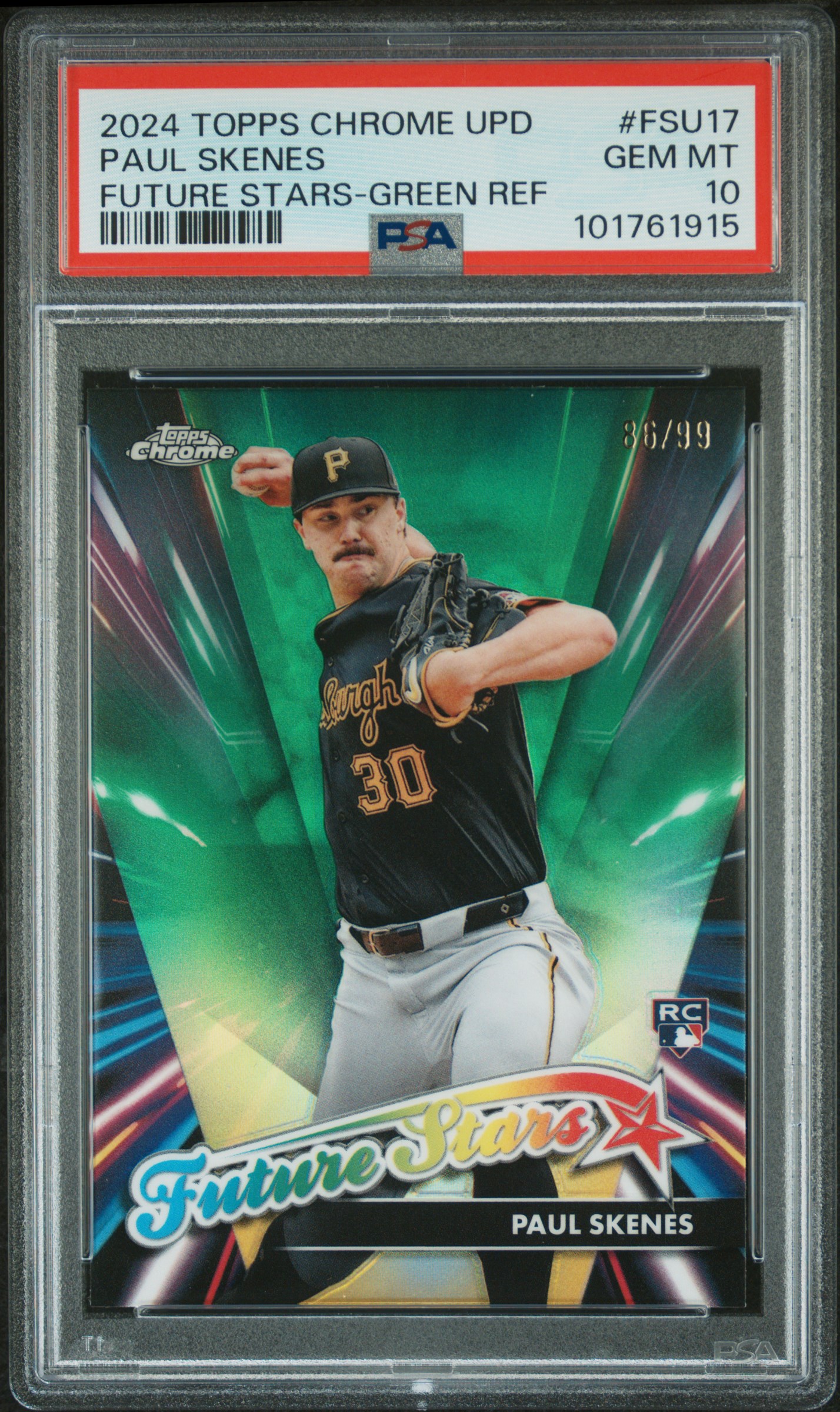 2024 Topps Chrome Update Future Stars Paul Skenes #Fsu17 (Future Stars-Green Ref) Gem Mt 10 front