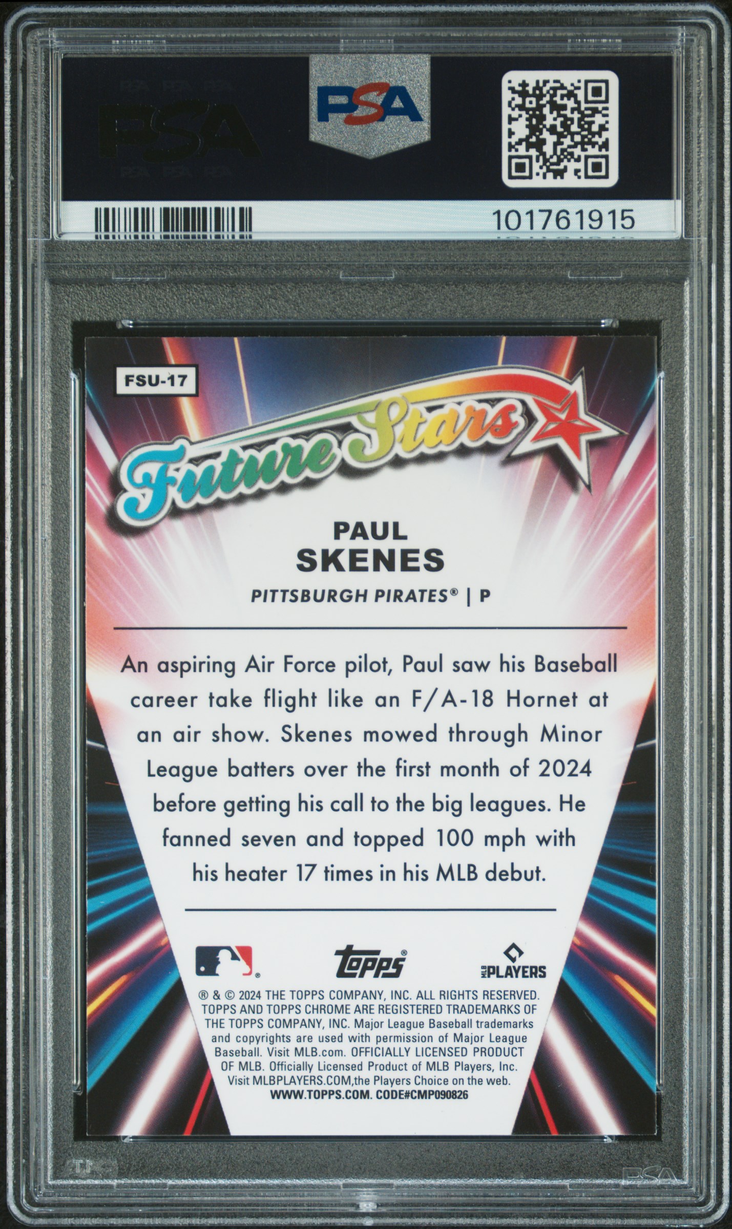 2024 Topps Chrome Update Future Stars Paul Skenes #Fsu17 (Future Stars-Green Ref) Gem Mt 10 back