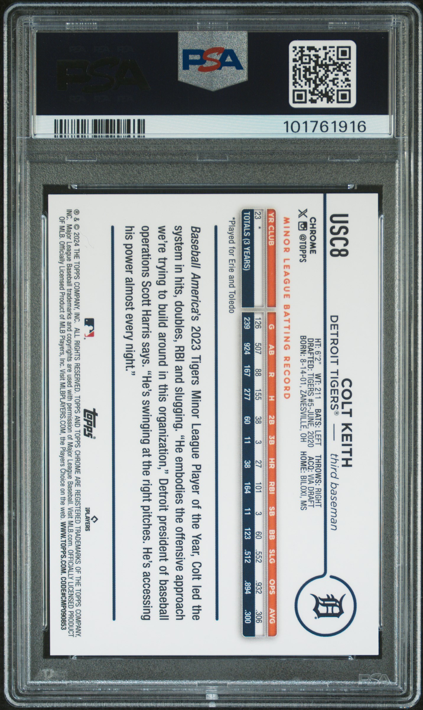 2024 Topps Chrome Update Colt Keith #Usc8 (Sp-Orange Speckle) Gem Mt 10 back