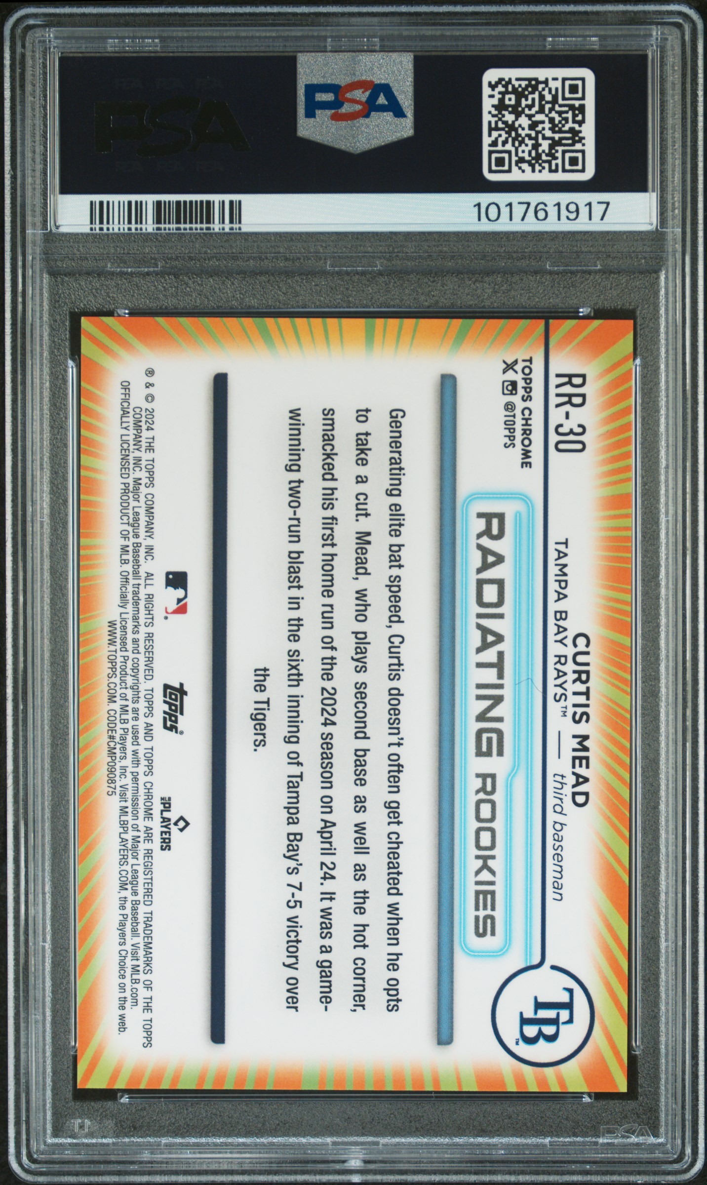 2024 Topps Chrome Radiating Rookies Curtis Mead #Rr30 (Update) Gem Mt 10 back