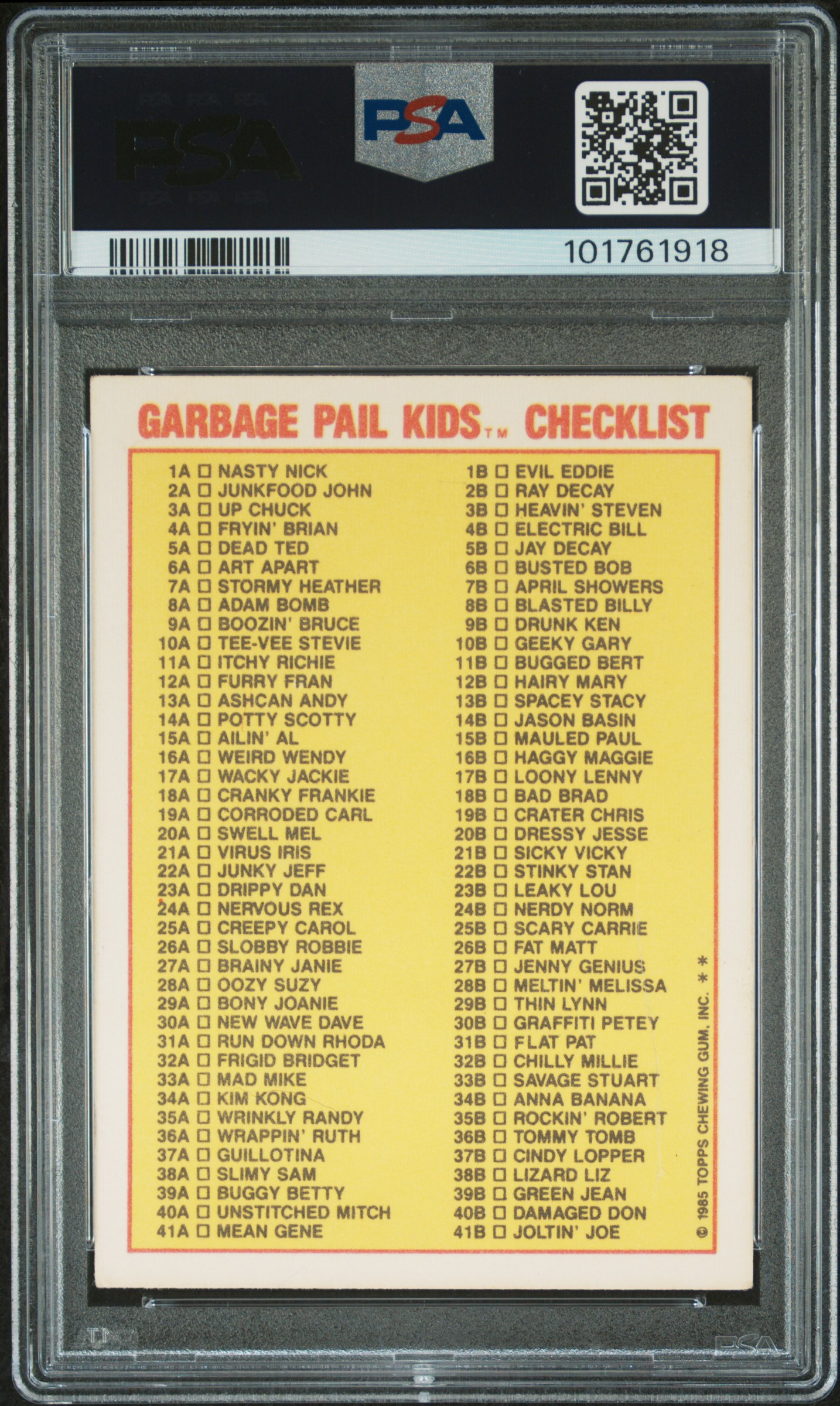 1985 Garbage Pail Kids Stickers Adam Bomb #8A (Stickers-Checklist) Vg 3 back