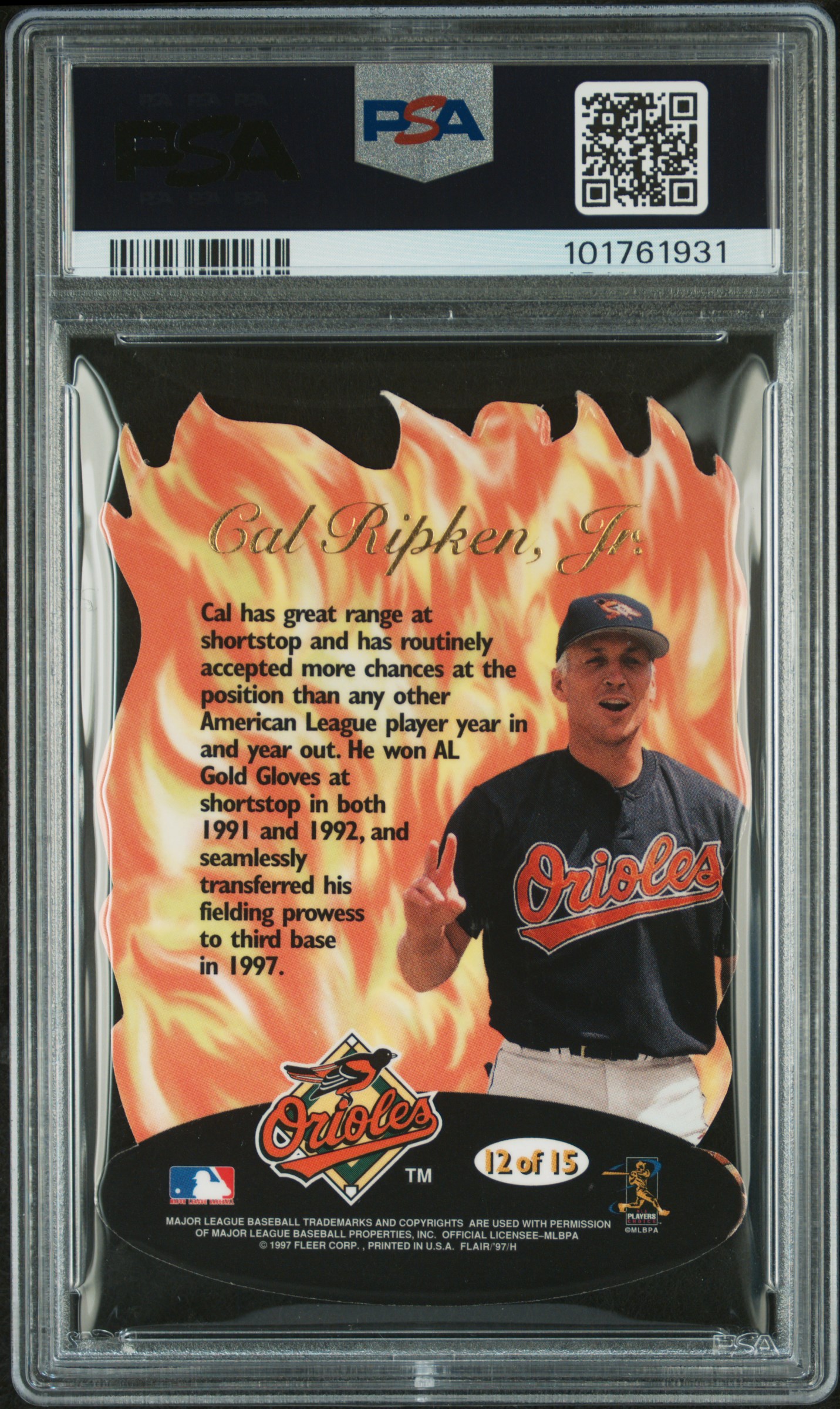 1997 Flair Showcase Hot Gloves Cal Ripken Jr. #12 (Hot Gloves) Ex-Mt 6 back
