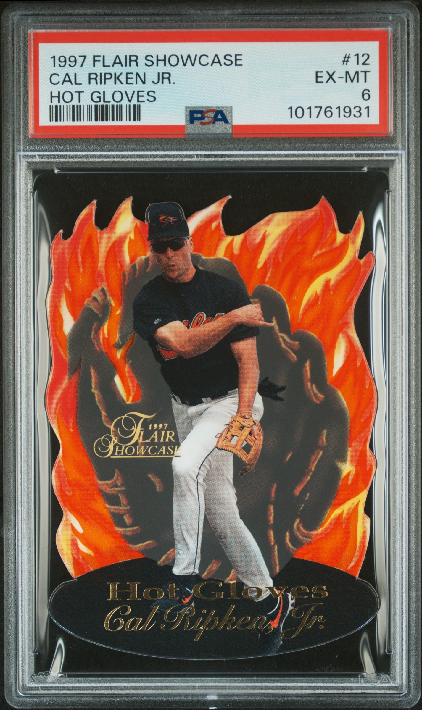1997 Flair Showcase Hot Gloves Cal Ripken Jr. #12 (Hot Gloves) Ex-Mt 6 front