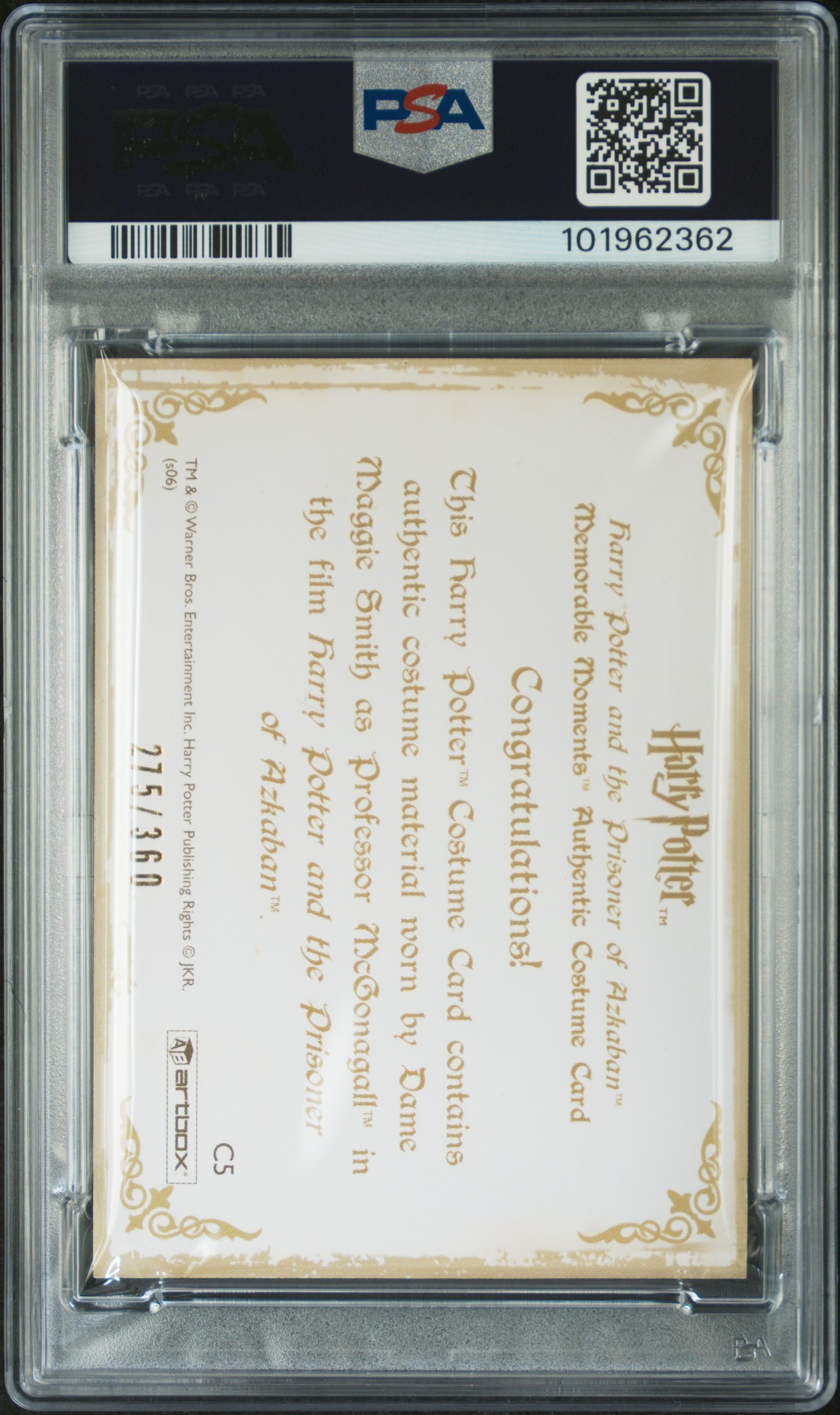 2006 Artbox Harry Potter Memorable Moments-Costume Cards Maggie Smith As... #C5 (Mem. Mom.-Costume Cards) Nm-Mt 8 back