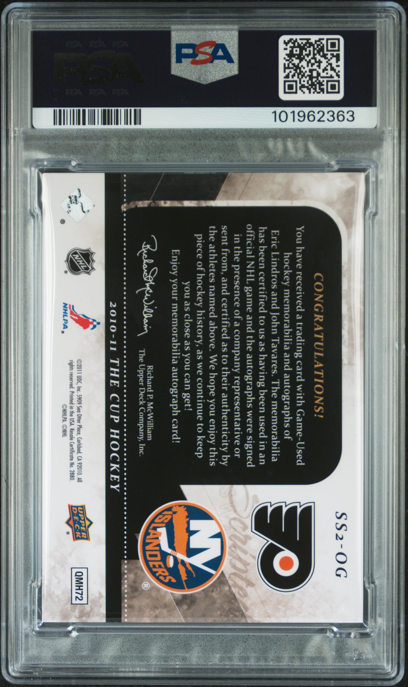 2010 Upper Deck The Cup Dual Scripted Swatches E.lindros/J.tavares #Og (Dual Scripted Swatches) Nm-Mt 8 back