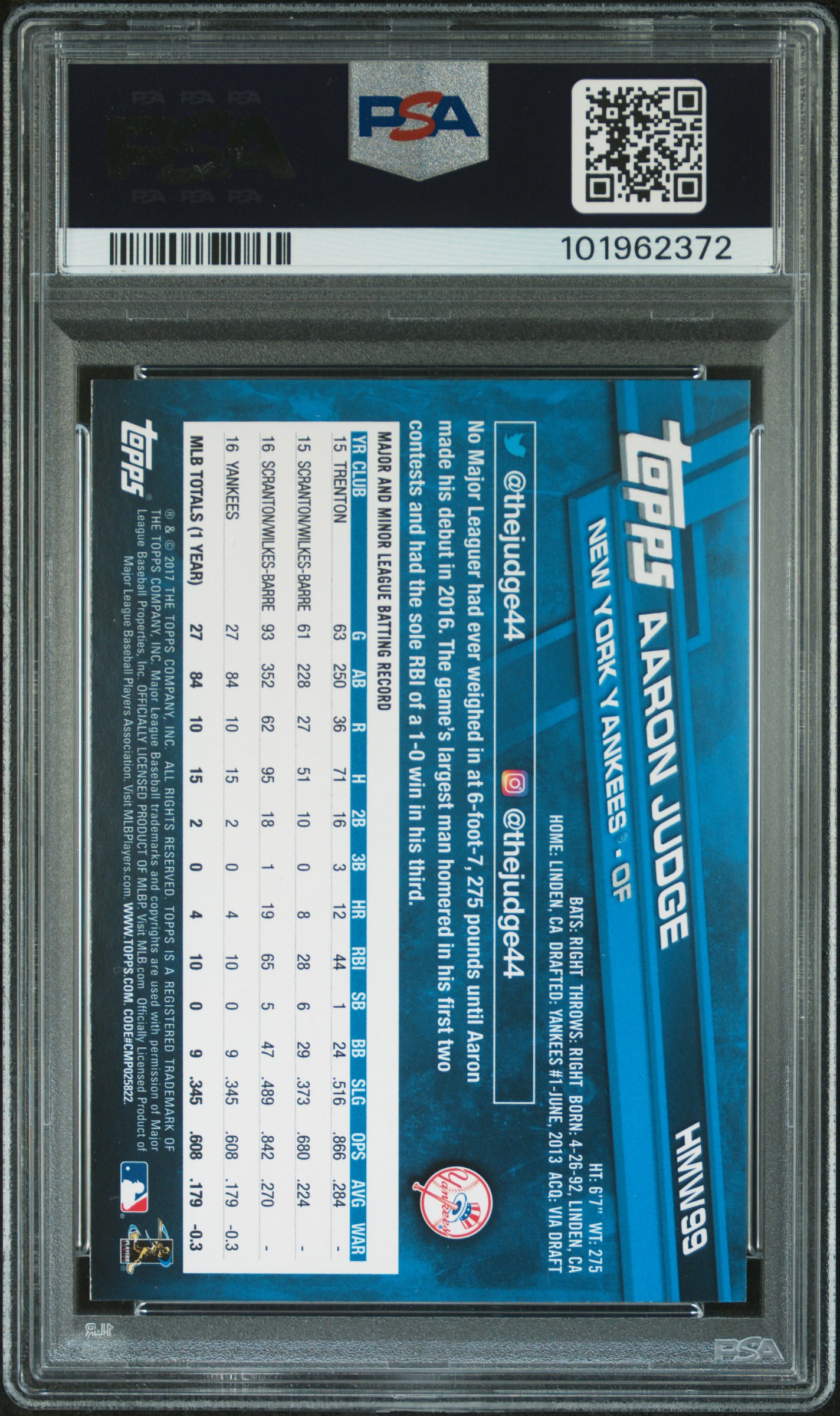 2017 Topps Holiday Aaron Judge #99 Nm-Mt 8 back