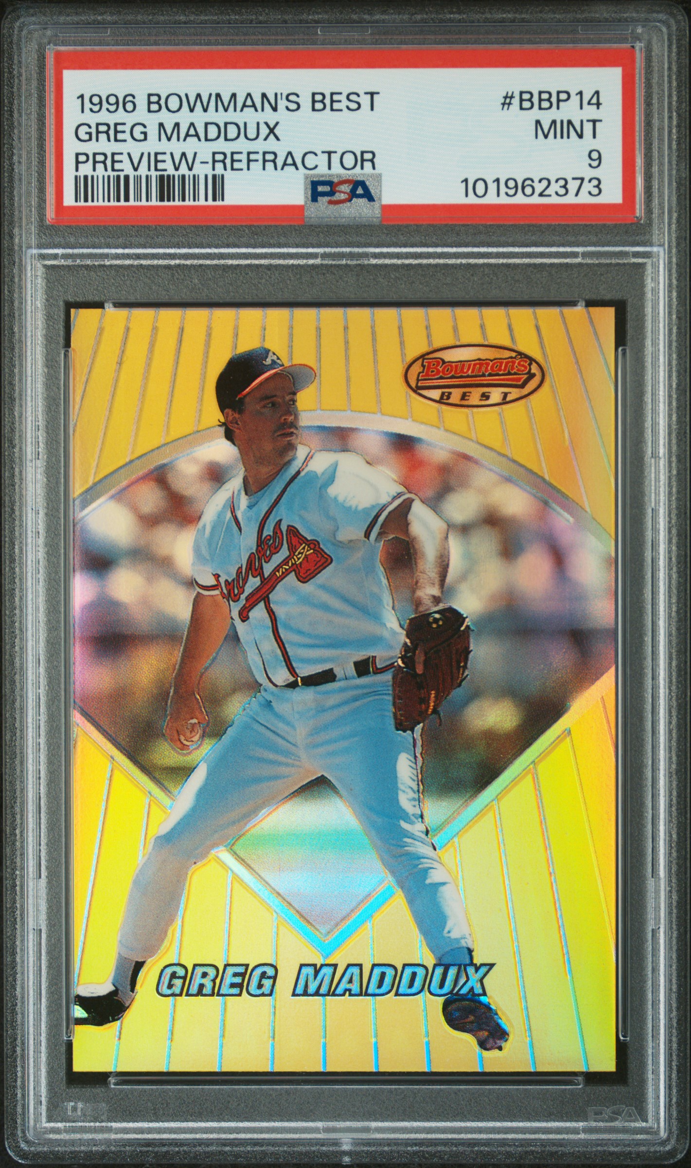 1996 Bowman's Best Preview Greg Maddux #Bbp14 (Preview-Refractor) Mint 9 front