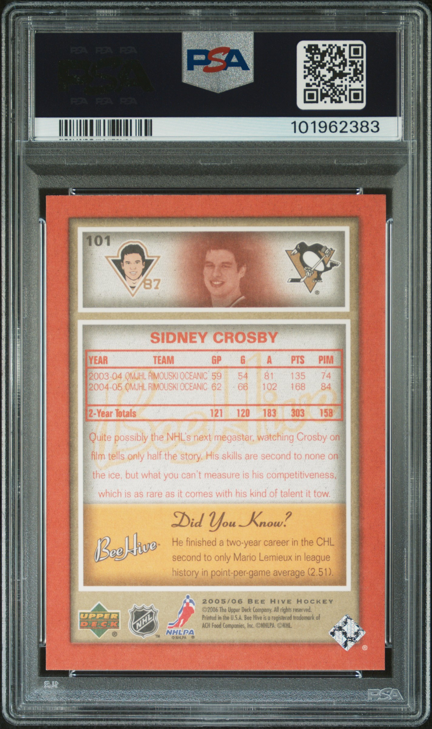 2005 Upper Deck Bee Hive Sidney Crosby #101 (Red) Nm-Mt 8 back