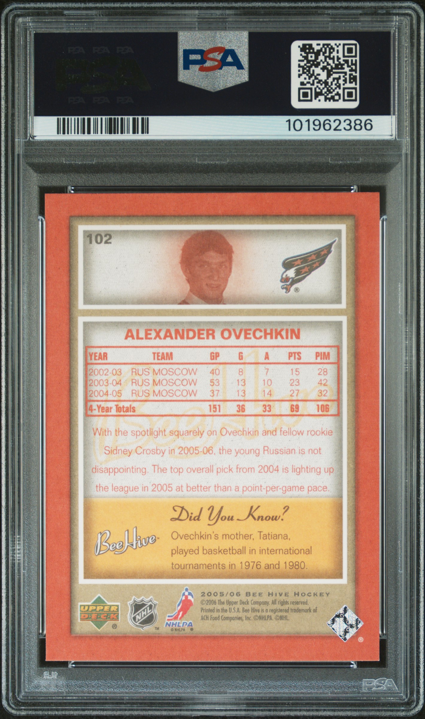 2005 Upper Deck Bee Hive Alexander Ovechkin #102 (Red) Mint 9 back