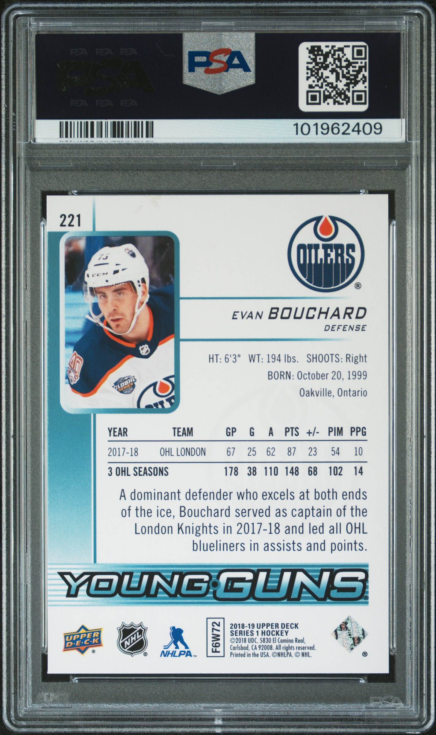 2018 Upper Deck Evan Bouchard #221 Mint 9 back