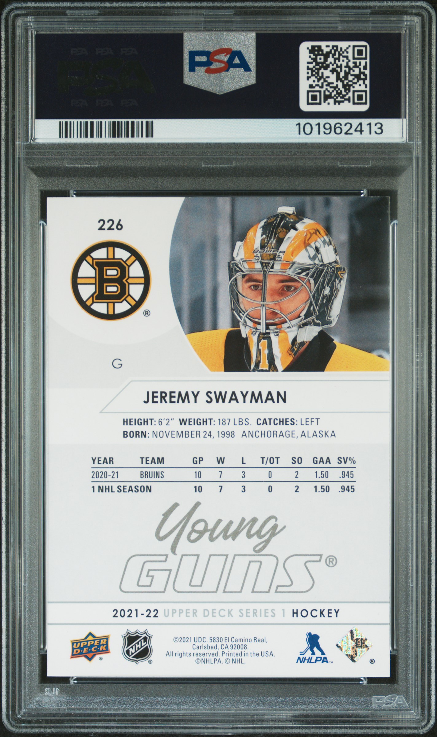 2021-2022 Upper Deck Jeremy Swayman #226 Nm-Mt 8 back