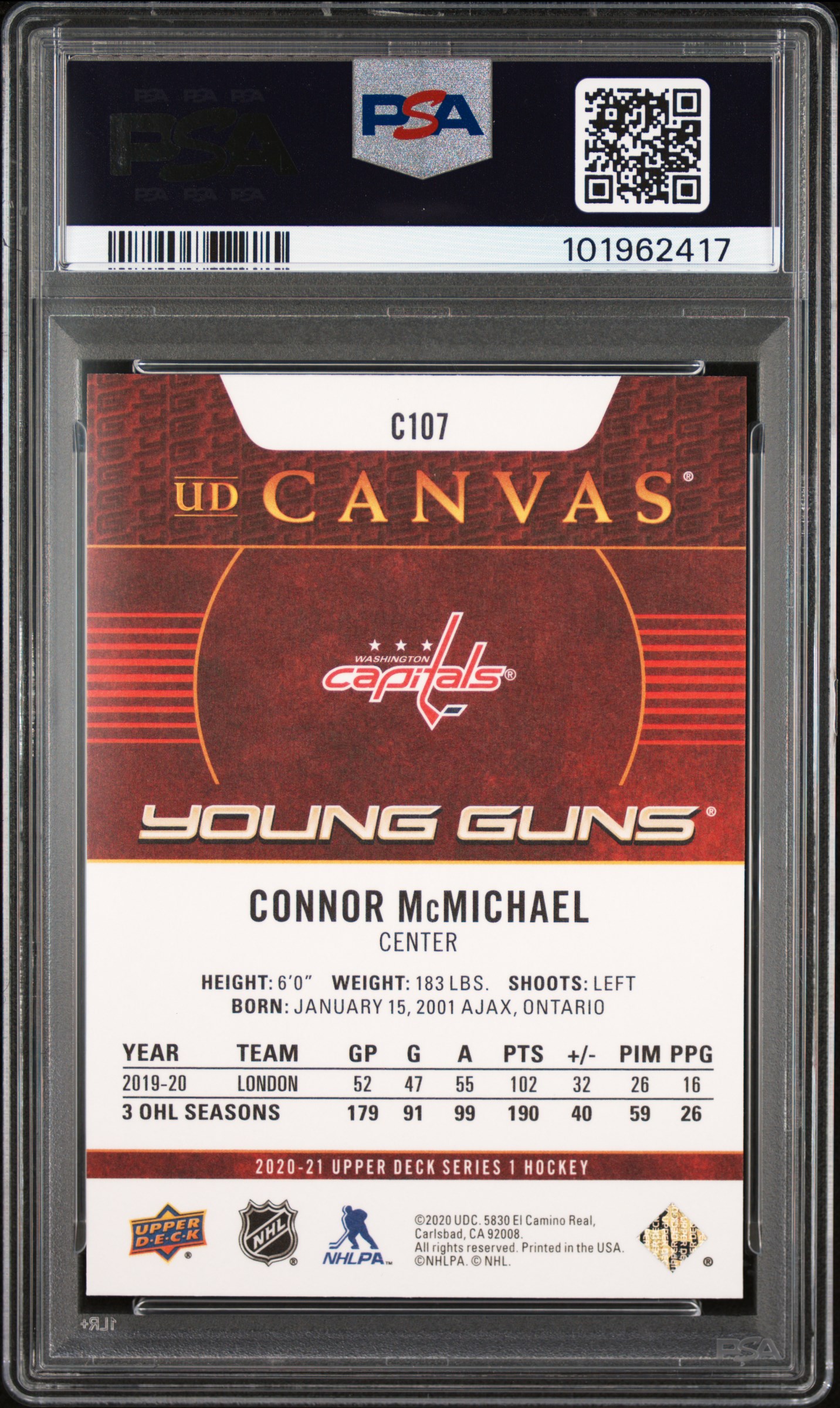 2020 Upper Deck Ud Canvas Connor Mcmichael #C107 (Ud Canvas) Mint 9 back