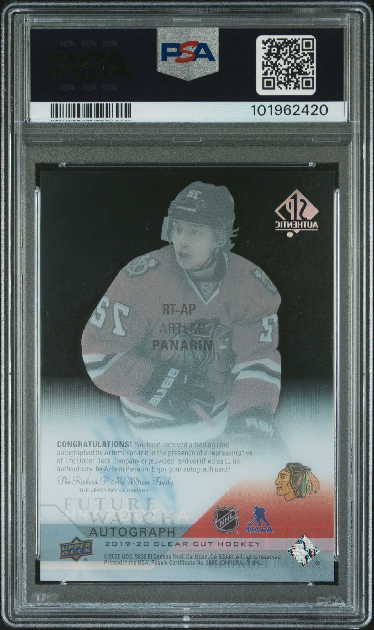 2019 Upper Deck Clear Cut Rookie Tribute Autographs Artemi Panarin #Ap (Rookie Tribute Auto.) Nm-Mt 8 back