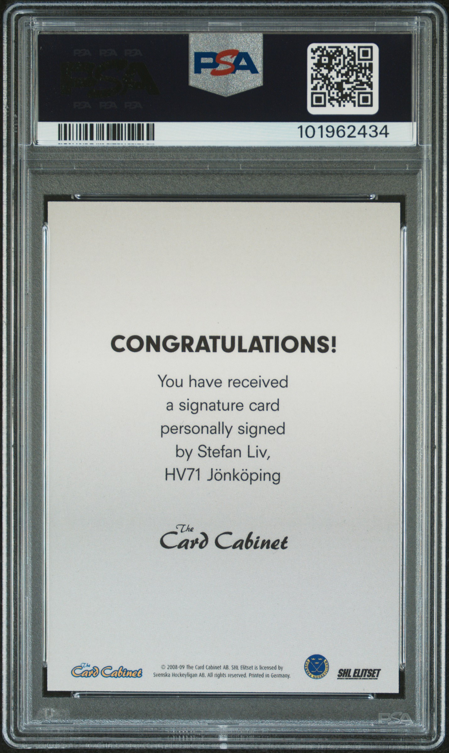 2008 The Card Cabinet Shl Elitset Signatures Stefan Liv (Shl Elitset Sig-Series 1) Nm-Mt 8 back