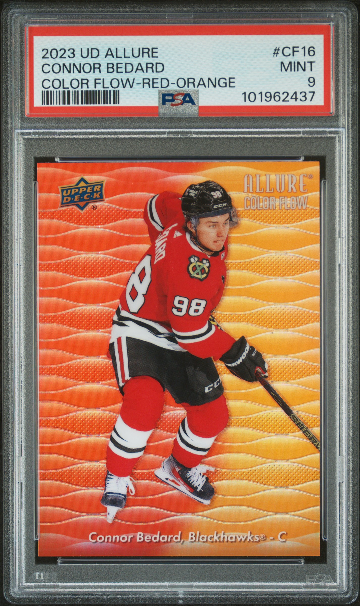 2023 Upper Deck Allure Color Flow Connor Bedard #Cf16 (Color Flow-Red-Orange) Mint 9 front